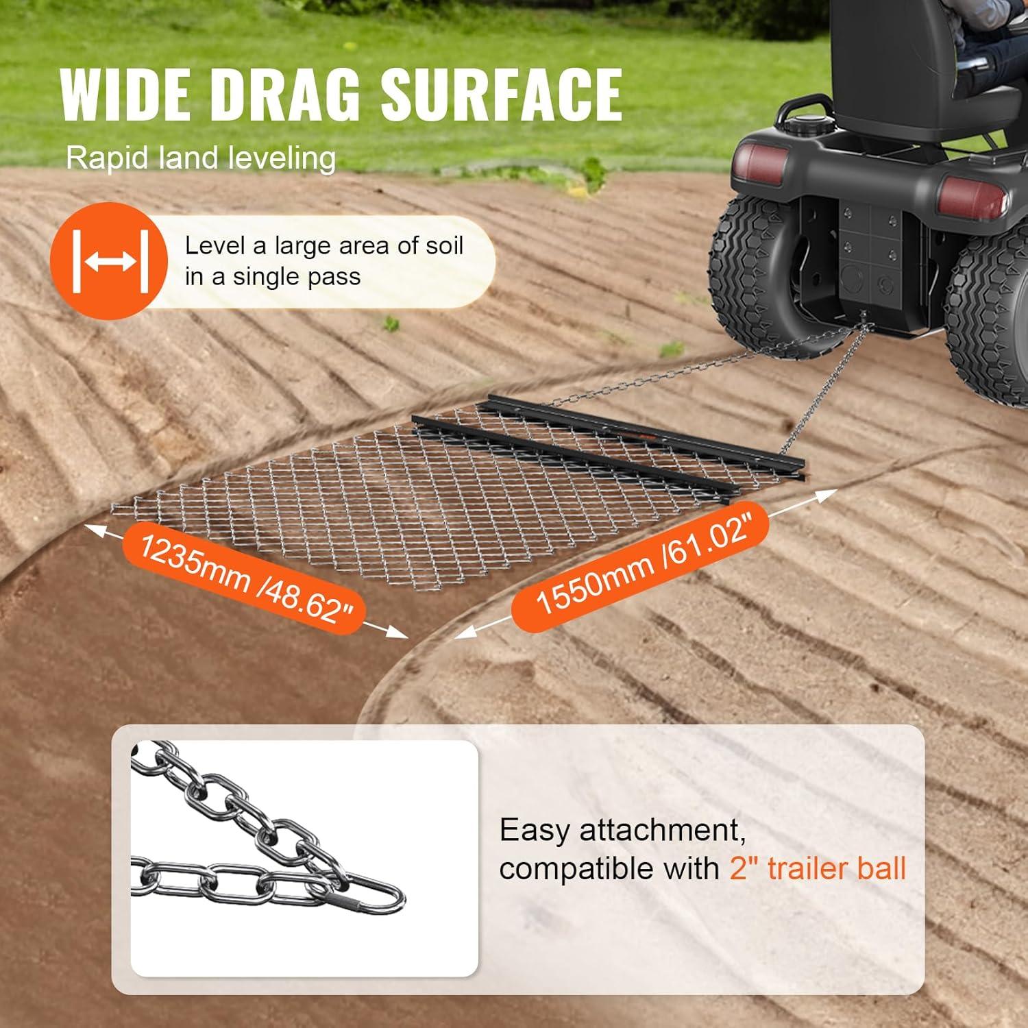 imageVEVOR Drag Harrow 4 x 5 ft Chain Harrow  Made from Q235 Steel UTV Tractor Attachments for Landscape Leveling or Sod Prepping Durable Harrow Rake for Gravel Driveway Farm Field Garden Black4 x 5