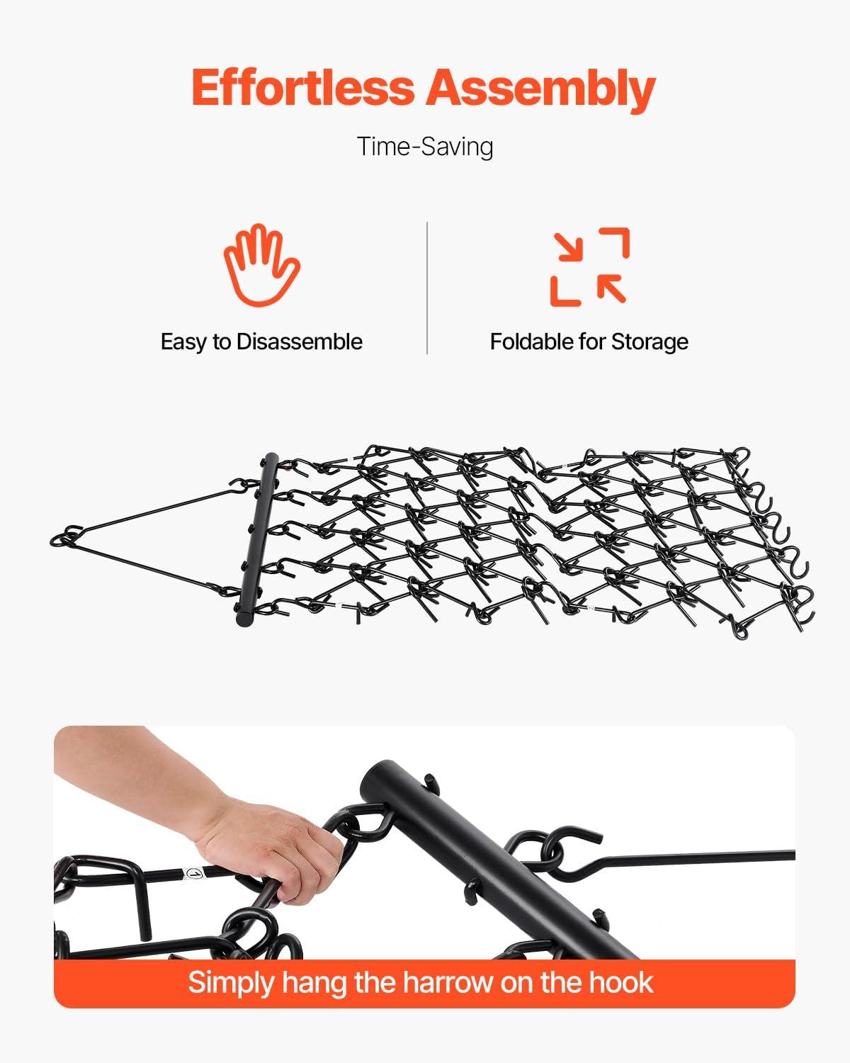 imageVEVOR Drag Harrow 4 x 5 ft Chain Harrow  Made from Q235 Steel UTV Tractor Attachments for Landscape Leveling or Sod Prepping Durable Harrow Rake for Gravel Driveway Farm Field Garden Black4 x 57 ft