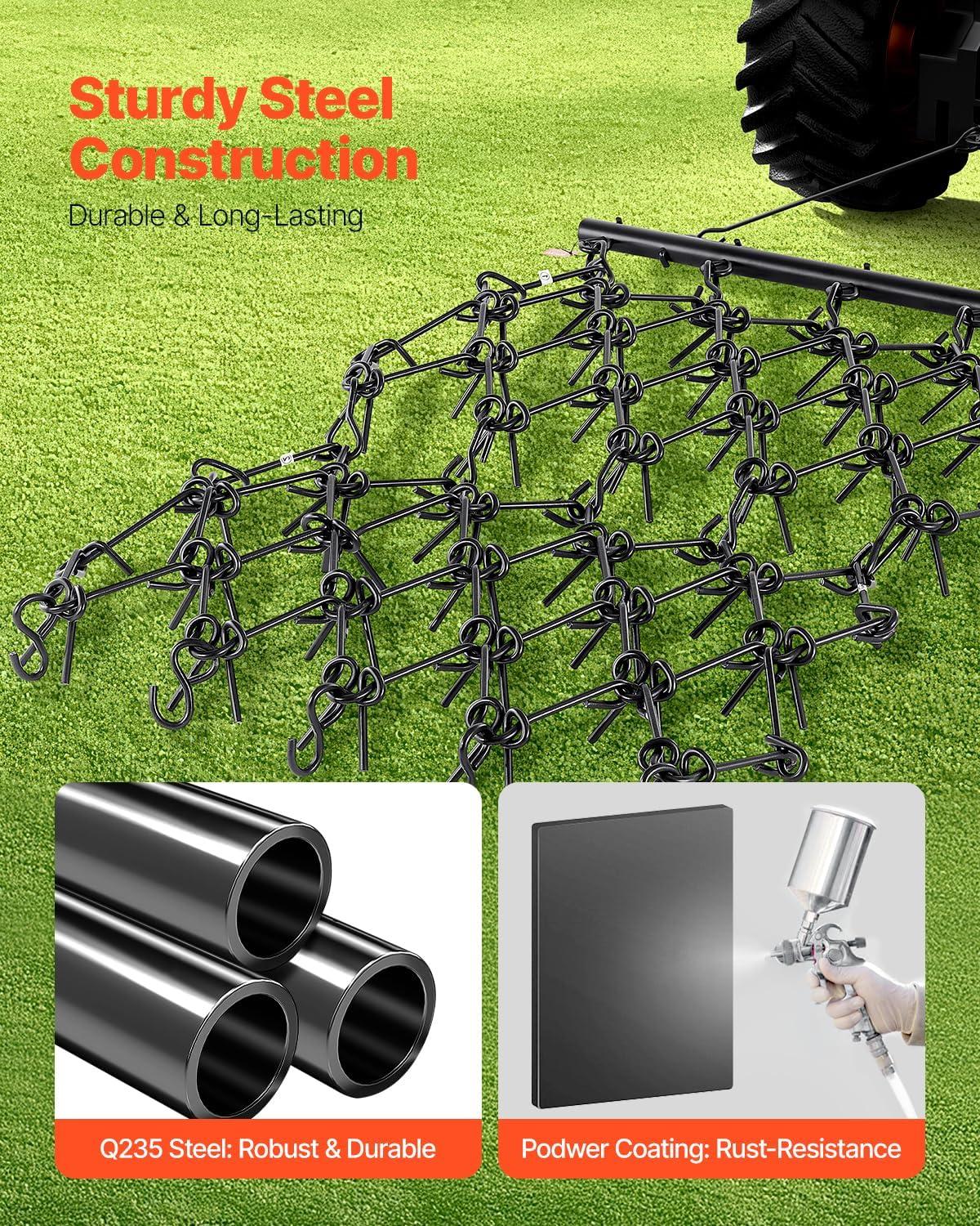 imageVEVOR Drag Harrow 4 x 5 ft Chain Harrow  Made from Q235 Steel UTV Tractor Attachments for Landscape Leveling or Sod Prepping Durable Harrow Rake for Gravel Driveway Farm Field Garden Black4 x 57 ft