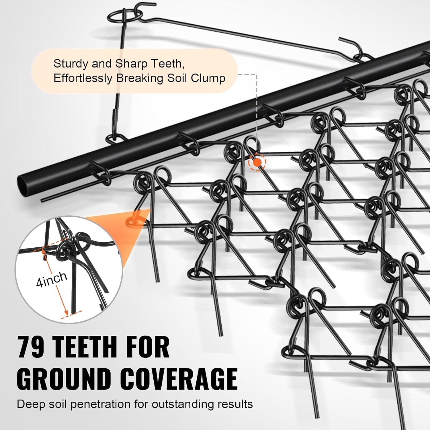 imageVEVOR Drag Harrow 4 x 5 ft Chain Harrow  Made from Q235 Steel UTV Tractor Attachments for Landscape Leveling or Sod Prepping Durable Harrow Rake for Gravel Driveway Farm Field Garden Black4x56