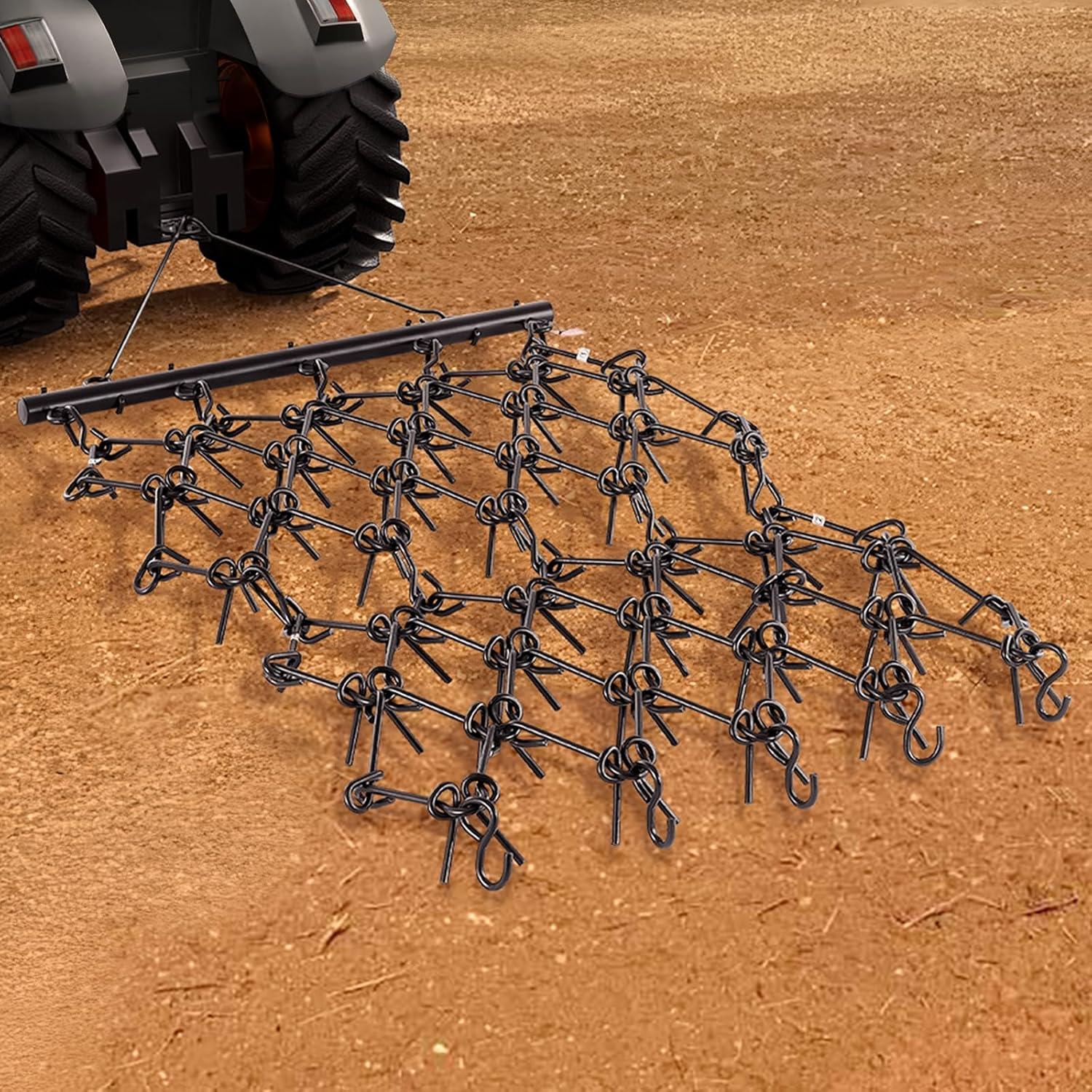 imageVEVOR Drag Harrow 4 x 5 ft Chain Harrow  Made from Q235 Steel UTV Tractor Attachments for Landscape Leveling or Sod Prepping Durable Harrow Rake for Gravel Driveway Farm Field Garden Black4 x 57 ft