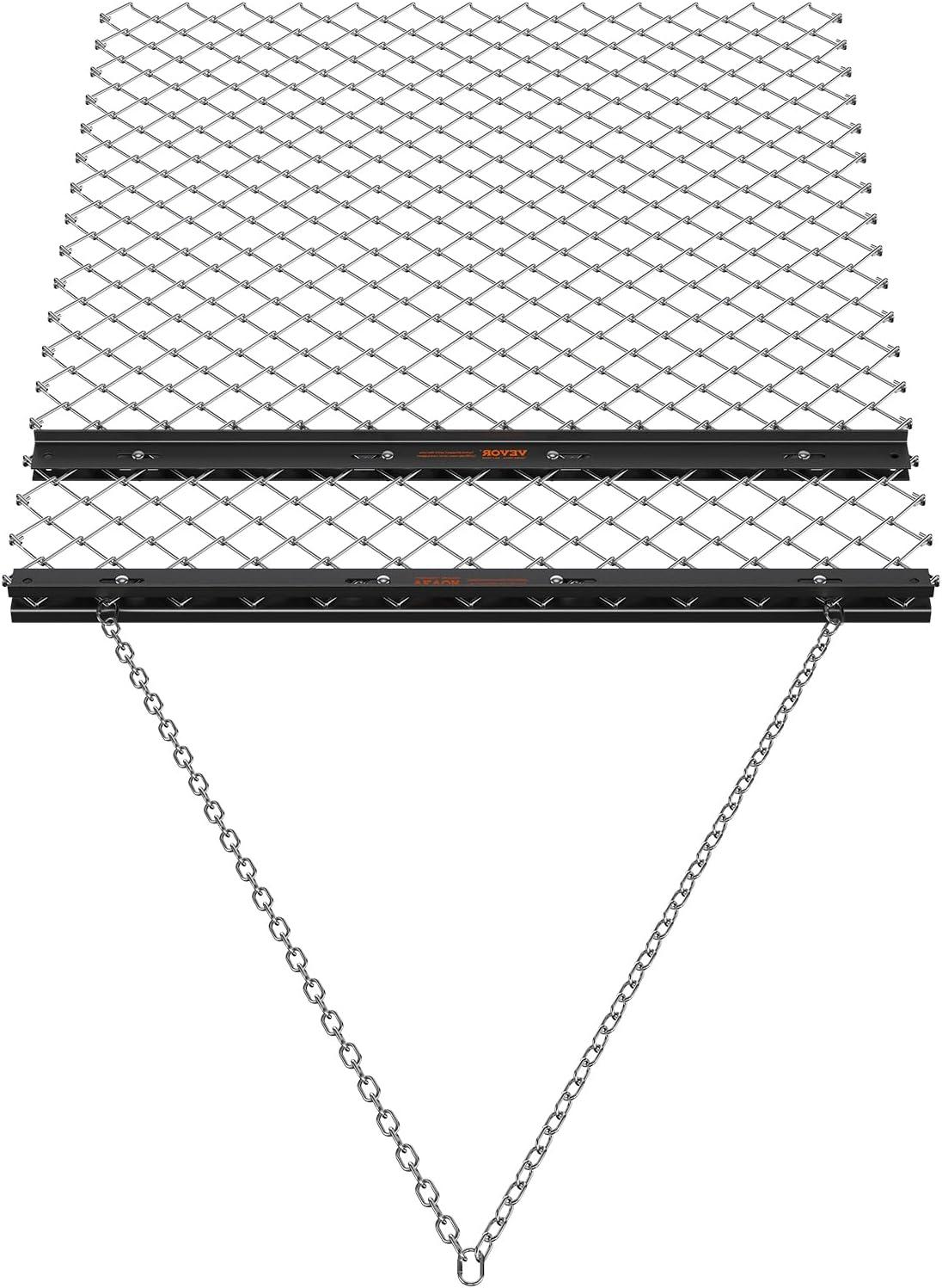 imageVEVOR Drag Harrow 4 x 5 ft Chain Harrow  Made from Q235 Steel UTV Tractor Attachments for Landscape Leveling or Sod Prepping Durable Harrow Rake for Gravel Driveway Farm Field Garden Black4 x 5