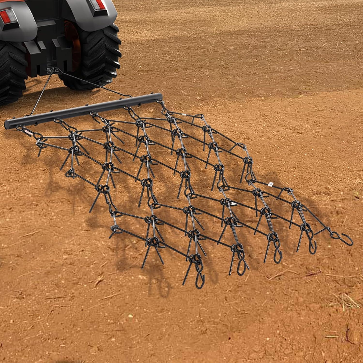 imageVEVOR Drag Harrow 4 x 5 ft Chain Harrow  Made from Q235 Steel UTV Tractor Attachments for Landscape Leveling or Sod Prepping Durable Harrow Rake for Gravel Driveway Farm Field Garden Black4 x 56 ft