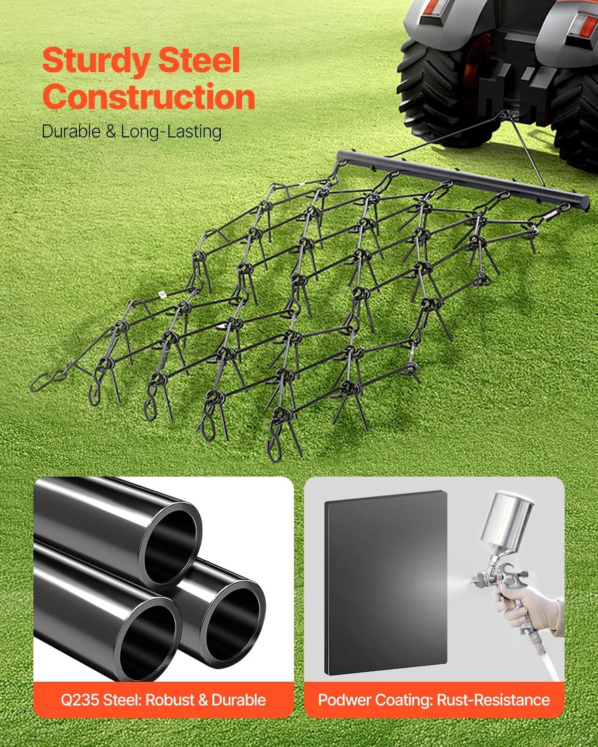 imageVEVOR Drag Harrow 4 x 5 ft Chain Harrow  Made from Q235 Steel UTV Tractor Attachments for Landscape Leveling or Sod Prepping Durable Harrow Rake for Gravel Driveway Farm Field Garden Black4 x 56 ft