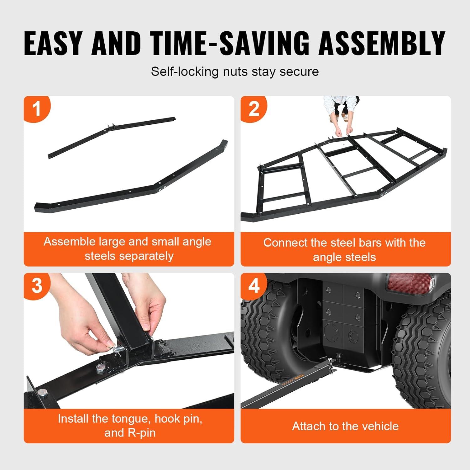 imageVEVOR Drag Harrow 74quot Width Tow Behind Drag Harrow Q235 Steel Driveway Grader with Adjustable Bars ampamp Pin Hitch Support up to 50 lbs Tractor Driveway Harrow for ATVs UTVs Garden Lawn Tractors84