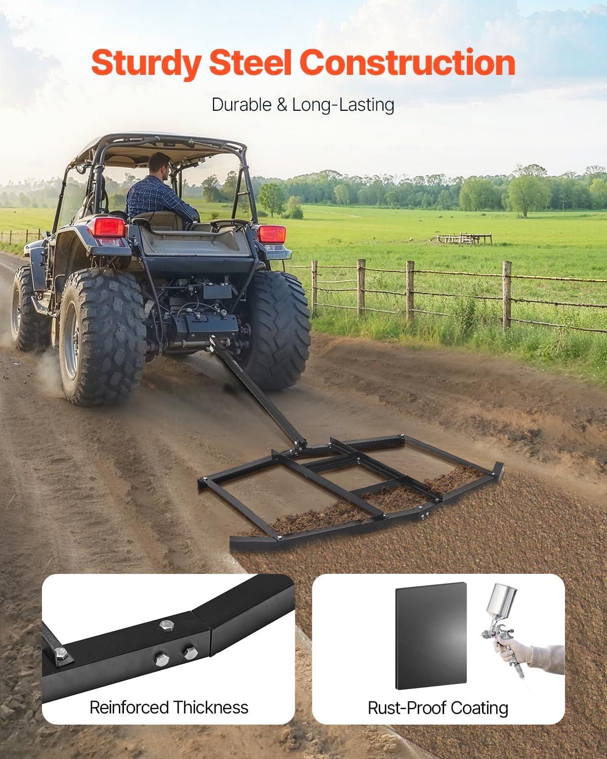 imageVEVOR Drag Harrow 74quot Width Tow Behind Drag Harrow Q235 Steel Driveway Grader with Adjustable Bars ampamp Pin Hitch Support up to 50 lbs Tractor Driveway Harrow for ATVs UTVs Garden Lawn Tractors74 in