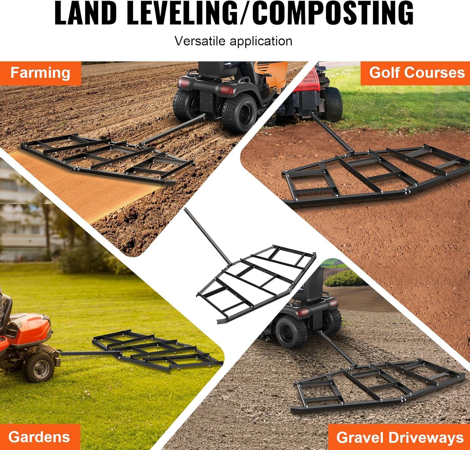 imageVEVOR Drag Harrow 74quot Width Tow Behind Drag Harrow Q235 Steel Driveway Grader with Adjustable Bars ampamp Pin Hitch Support up to 50 lbs Tractor Driveway Harrow for ATVs UTVs Garden Lawn Tractors84