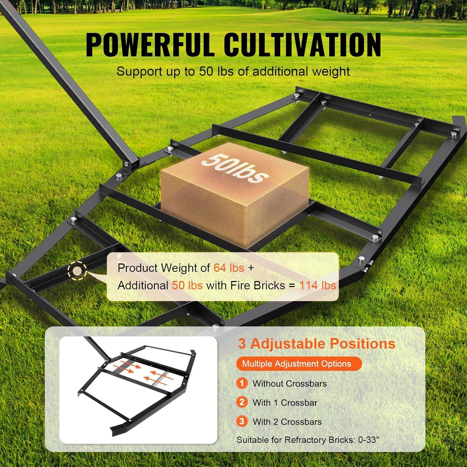 imageVEVOR Drag Harrow 74quot Width Tow Behind Drag Harrow Q235 Steel Driveway Grader with Adjustable Bars ampamp Pin Hitch Support up to 50 lbs Tractor Driveway Harrow for ATVs UTVs Garden Lawn Tractors84