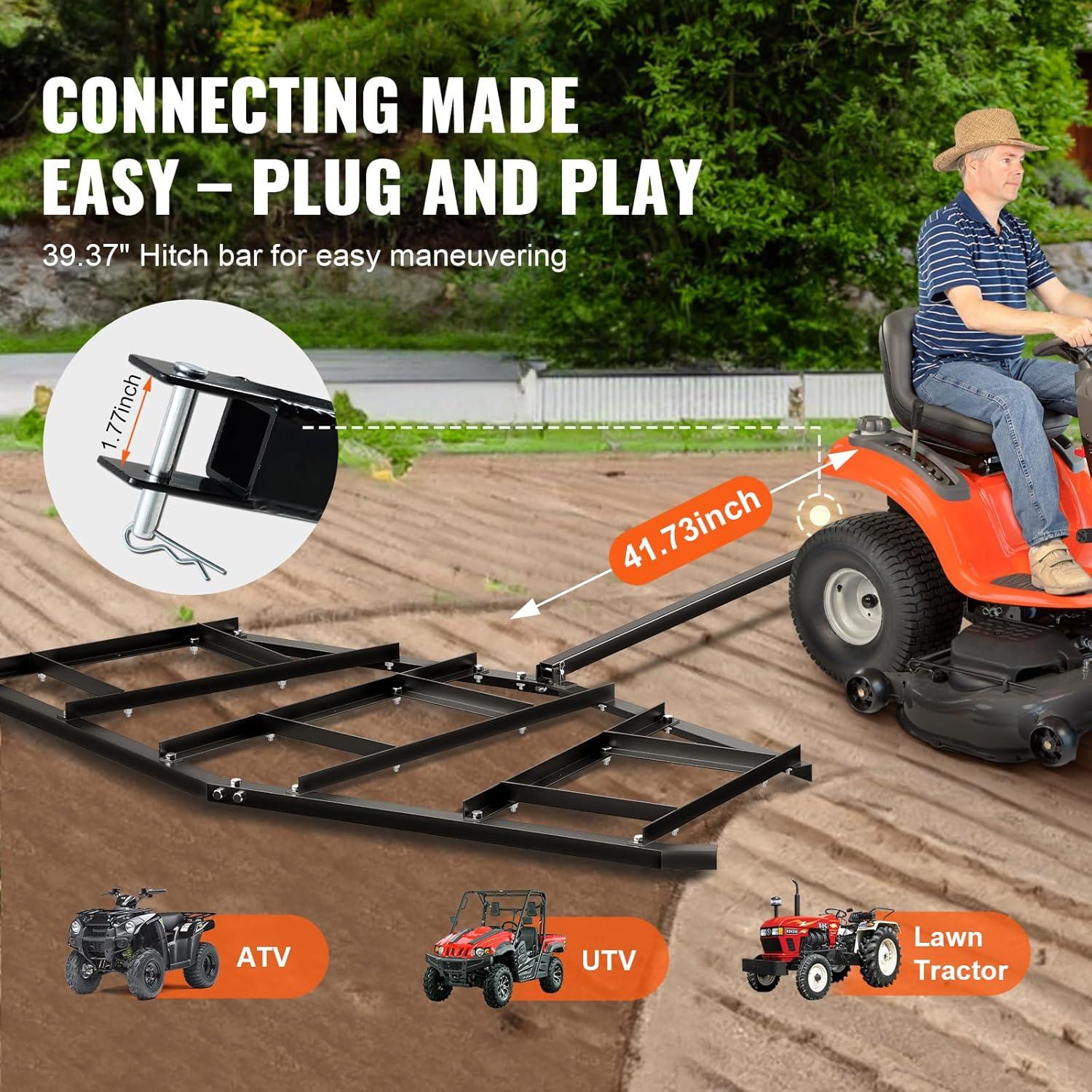 imageVEVOR Drag Harrow 74quot Width Tow Behind Drag Harrow Q235 Steel Driveway Grader with Adjustable Bars ampamp Pin Hitch Support up to 50 lbs Tractor Driveway Harrow for ATVs UTVs Garden Lawn Tractors84