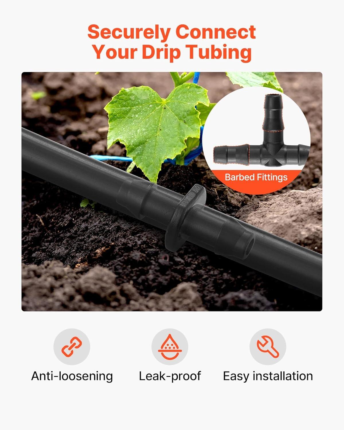 imageVEVOR Drip Irrigation Fittings Kit for 14quot Tubing 300 Pcs Drip Irrigation System Parts Tees Straight Barb 4 Way Coupling Elbows End Plug Single Barbs Barbed Connectors for Yard Garden Lawn