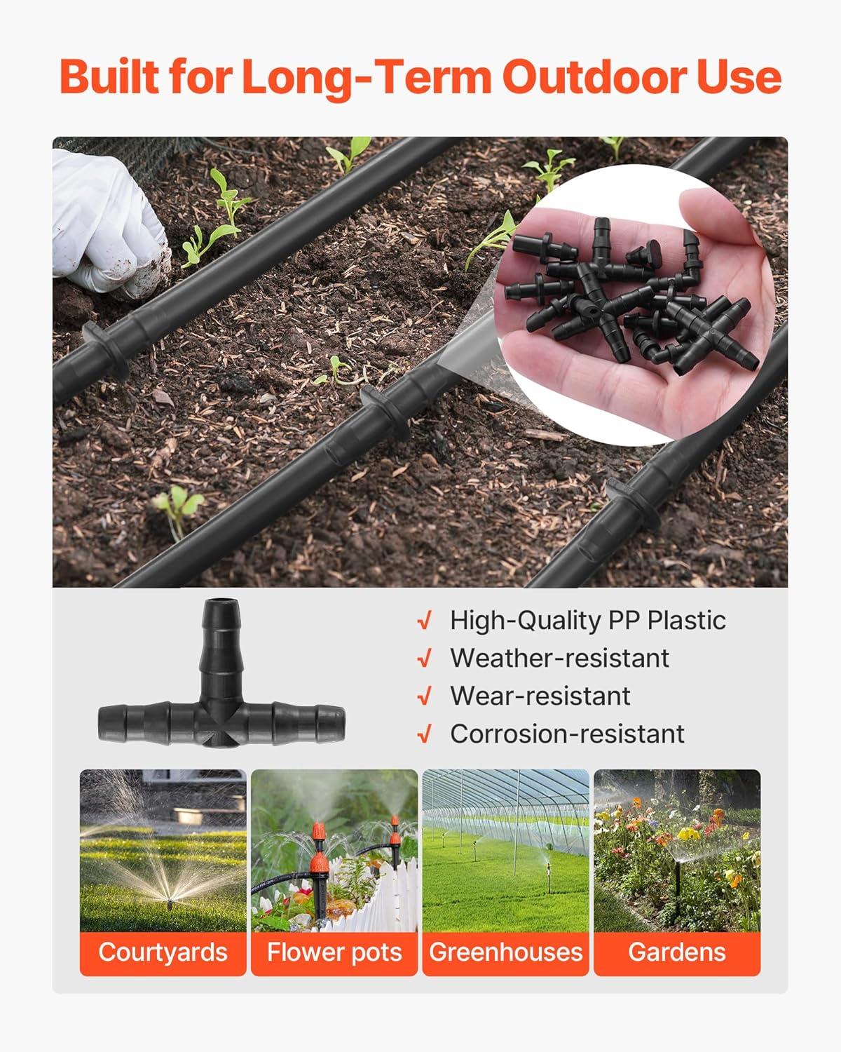 imageVEVOR Drip Irrigation Fittings Kit for 14quot Tubing 300 Pcs Drip Irrigation System Parts Tees Straight Barb 4 Way Coupling Elbows End Plug Single Barbs Barbed Connectors for Yard Garden Lawn
