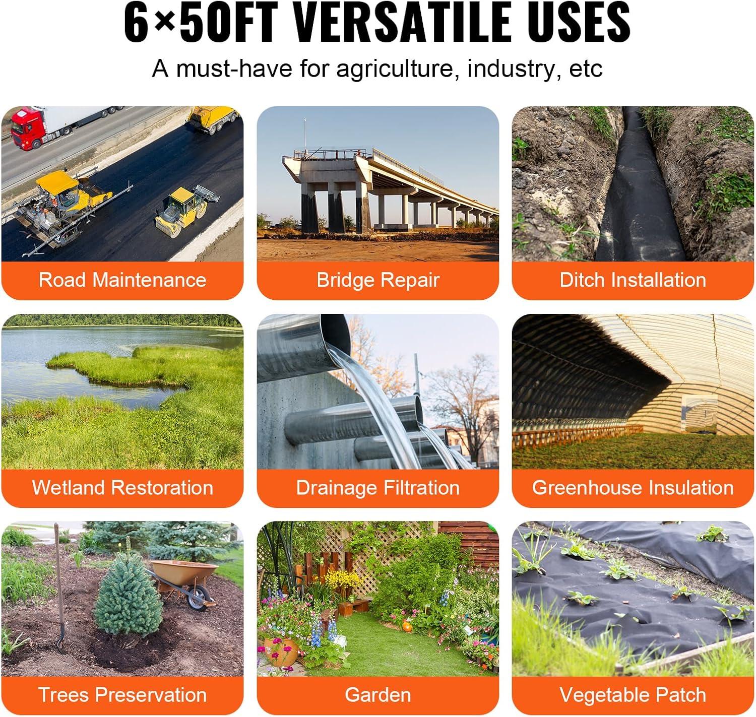 imageVEVOR Driveway Fabric Heavy Duty 6x300ft 3oz Woven Landscape Fabric Garden Weed Barrier Fabric Weed Control Fabric Geotextile Fabric for Landscaping Ground Cover Weed Block Gardening Mat BlackNon Woven