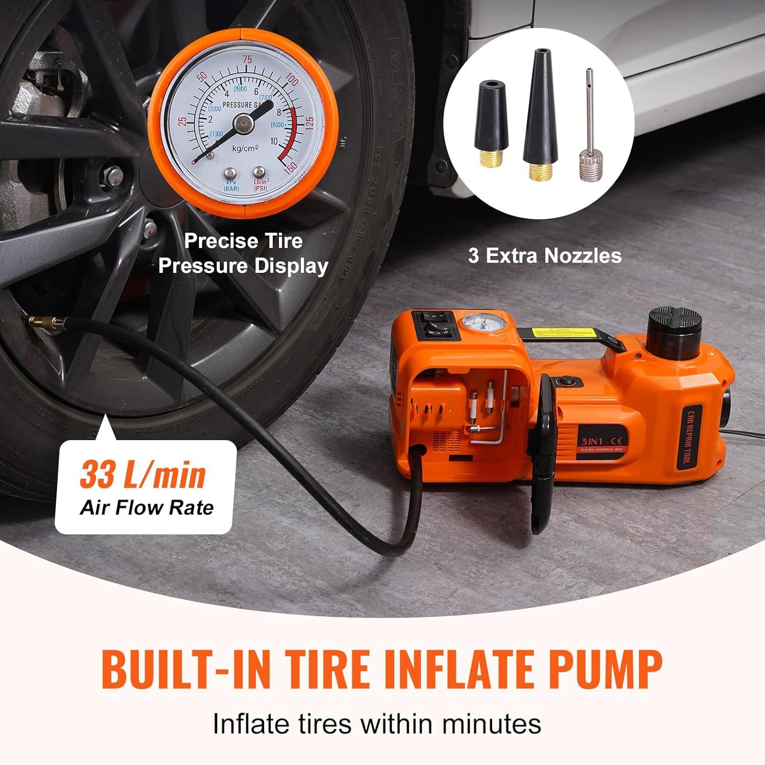 imageVEVOR Electric Car Jack 5 Ton11023 LBS Hydraulic Jack Lift with Electric Impact Wrench Builtin Inflatable Pump and LED Light for SUV MPV Sedan Truck Change Tires Garage Repairwith Electric Wrench