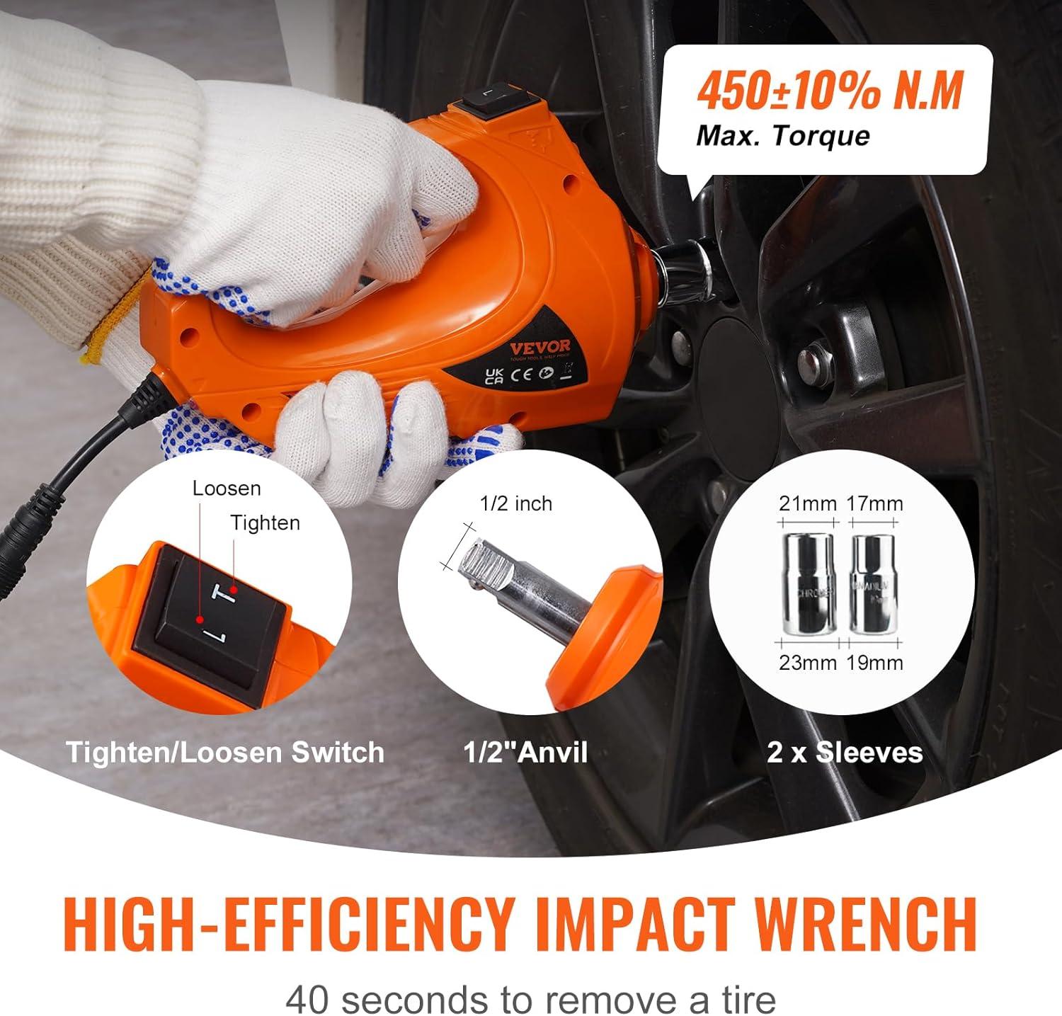 imageVEVOR Electric Car Jack 5 Ton11023 LBS Hydraulic Jack Lift with Electric Impact Wrench Builtin Inflatable Pump and LED Light for SUV MPV Sedan Truck Change Tires Garage Repairwith Electric Wrench