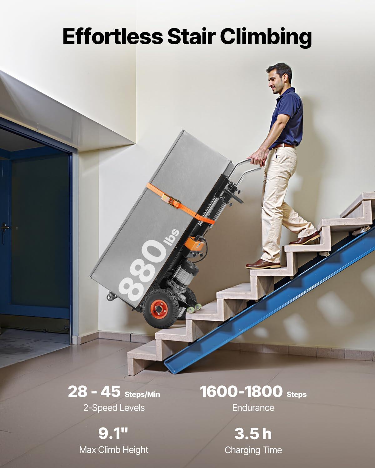 imageVEVOR Electric Stair Climbing Dolly 880lbs Electric Stair Climbing Hand Trucks with 1575in Rope ampamp Extendable Handle Heavy Duty Stair Climber for Warehouse Logistics Moving FurnitureBlueBlack