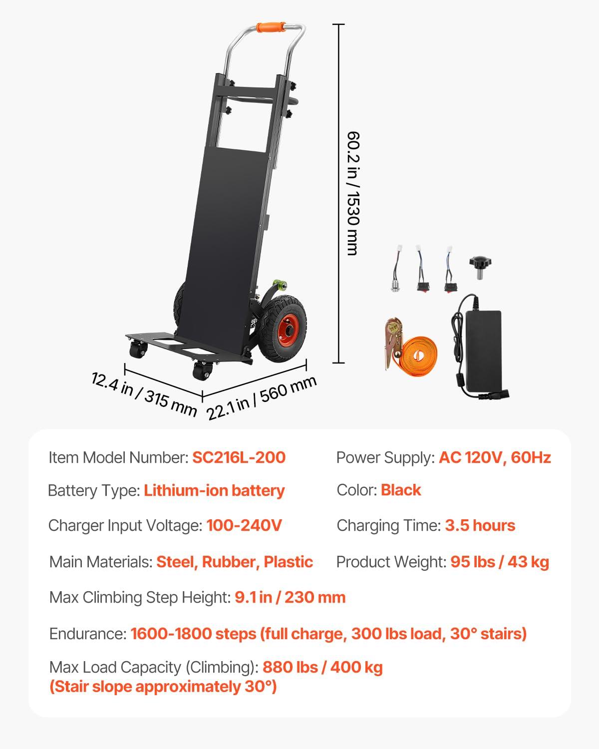 imageVEVOR Electric Stair Climbing Dolly 880lbs Electric Stair Climbing Hand Trucks with 1575in Rope ampamp Extendable Handle Heavy Duty Stair Climber for Warehouse Logistics Moving FurnitureBlueBlack