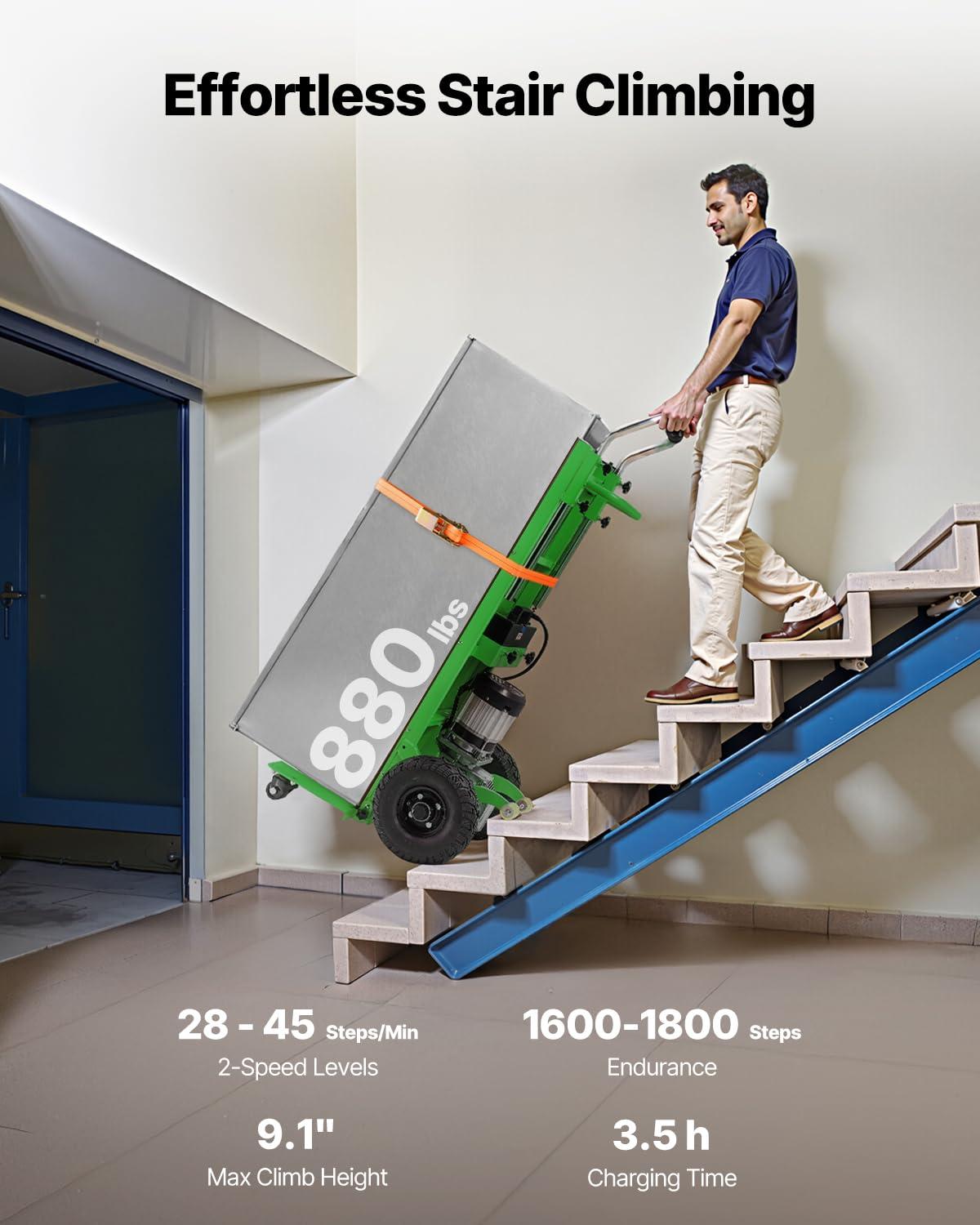 imageVEVOR Electric Stair Climbing Dolly 880lbs Electric Stair Climbing Hand Trucks with 1575in Rope ampamp Extendable Handle Heavy Duty Stair Climber for Warehouse Logistics Moving FurnitureBlueGreen