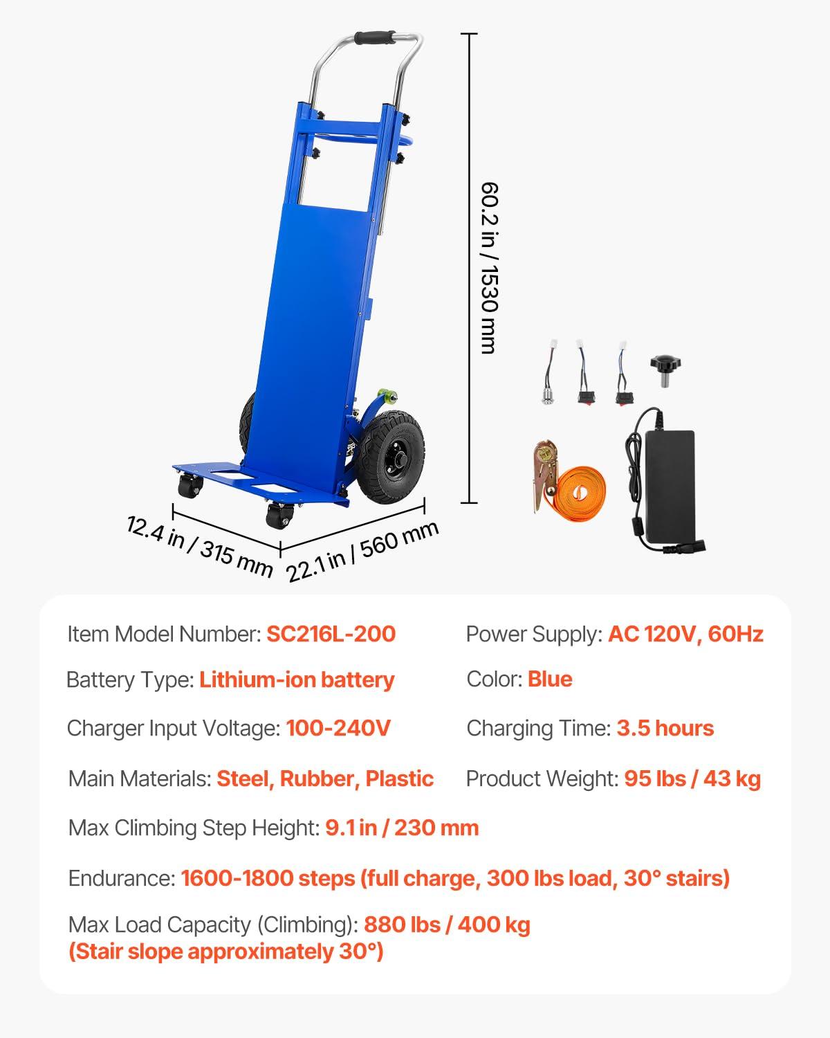 imageVEVOR Electric Stair Climbing Dolly 880lbs Electric Stair Climbing Hand Trucks with 1575in Rope ampamp Extendable Handle Heavy Duty Stair Climber for Warehouse Logistics Moving FurnitureBlueBlue