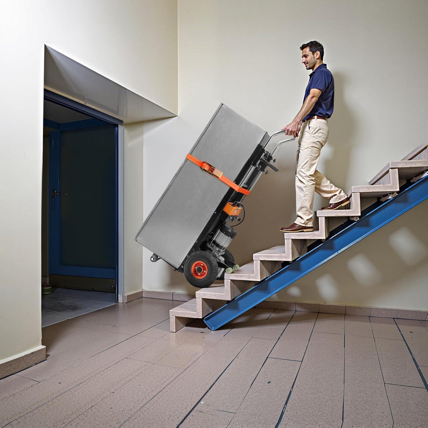 imageVEVOR Electric Stair Climbing Dolly 880lbs Electric Stair Climbing Hand Trucks with 1575in Rope ampamp Extendable Handle Heavy Duty Stair Climber for Warehouse Logistics Moving FurnitureBlueBlack