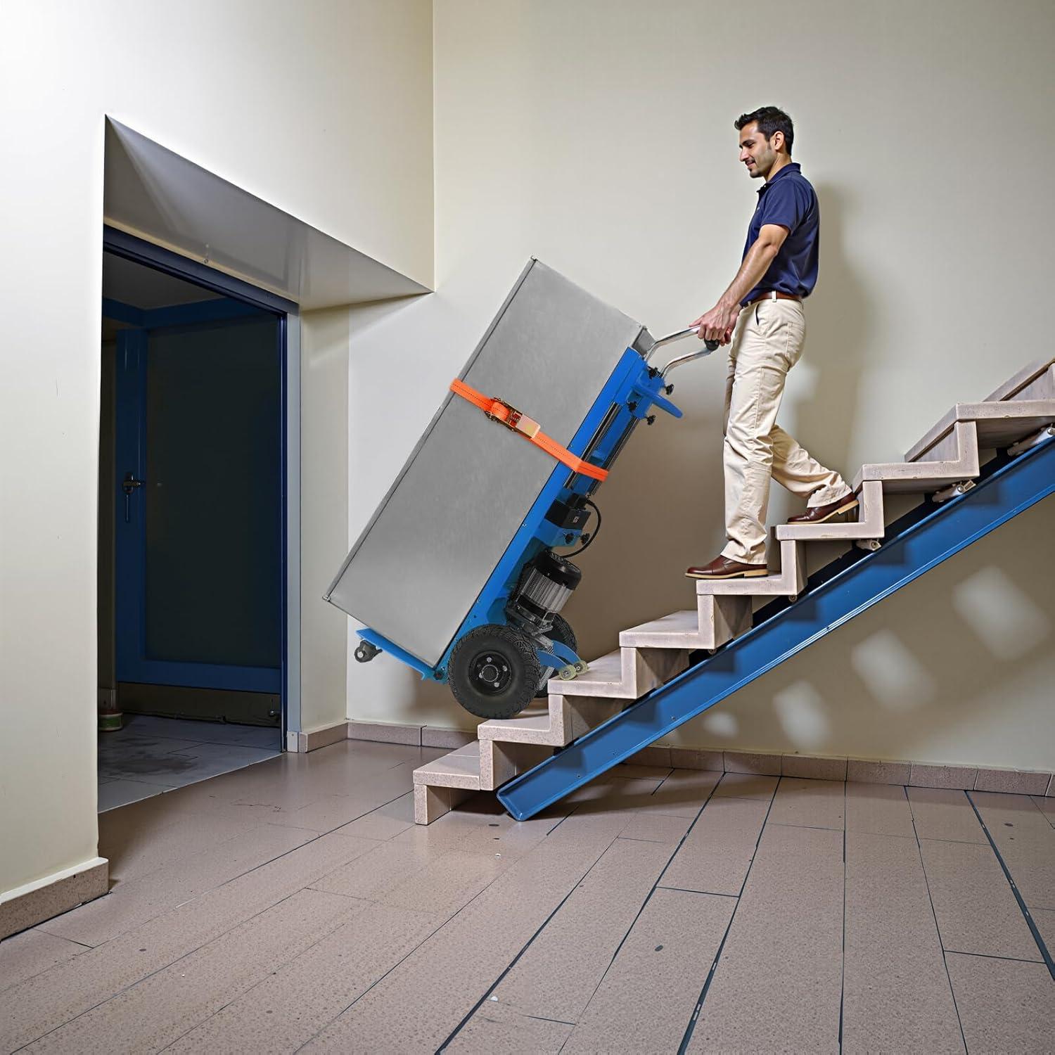 imageVEVOR Electric Stair Climbing Dolly 880lbs Electric Stair Climbing Hand Trucks with 1575in Rope ampamp Extendable Handle Heavy Duty Stair Climber for Warehouse Logistics Moving FurnitureBlueBlue