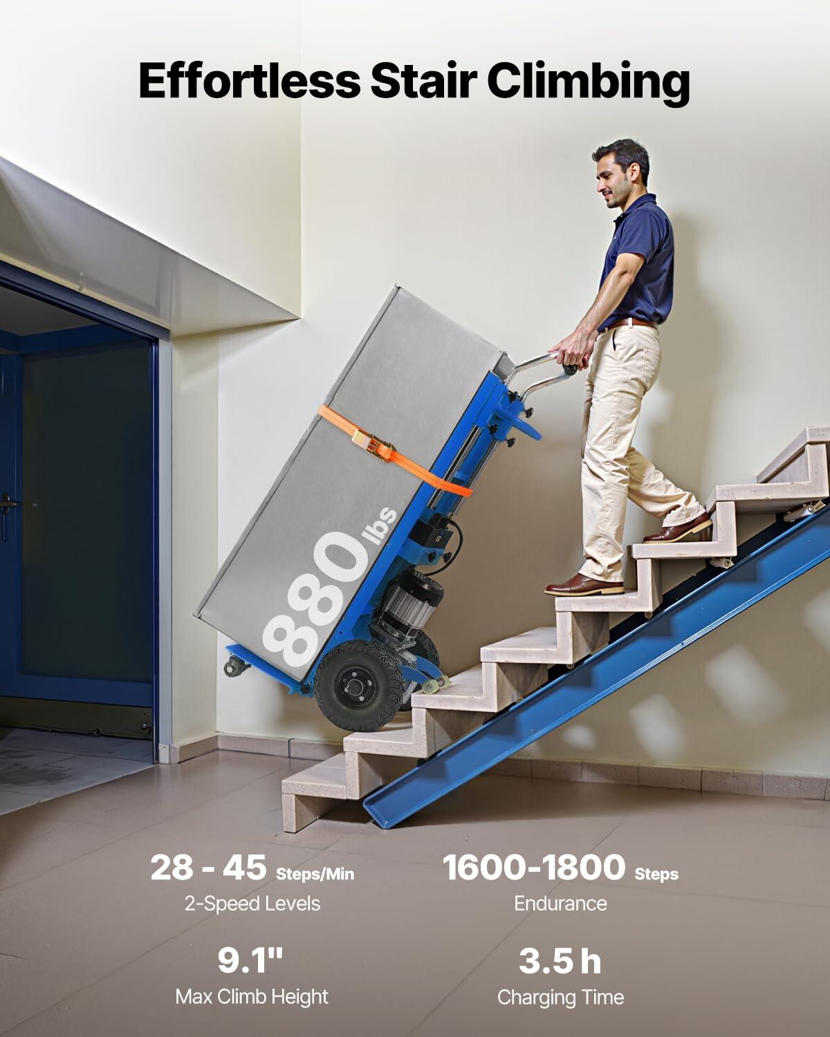 imageVEVOR Electric Stair Climbing Dolly 880lbs Electric Stair Climbing Hand Trucks with 1575in Rope ampamp Extendable Handle Heavy Duty Stair Climber for Warehouse Logistics Moving FurnitureBlueBlue