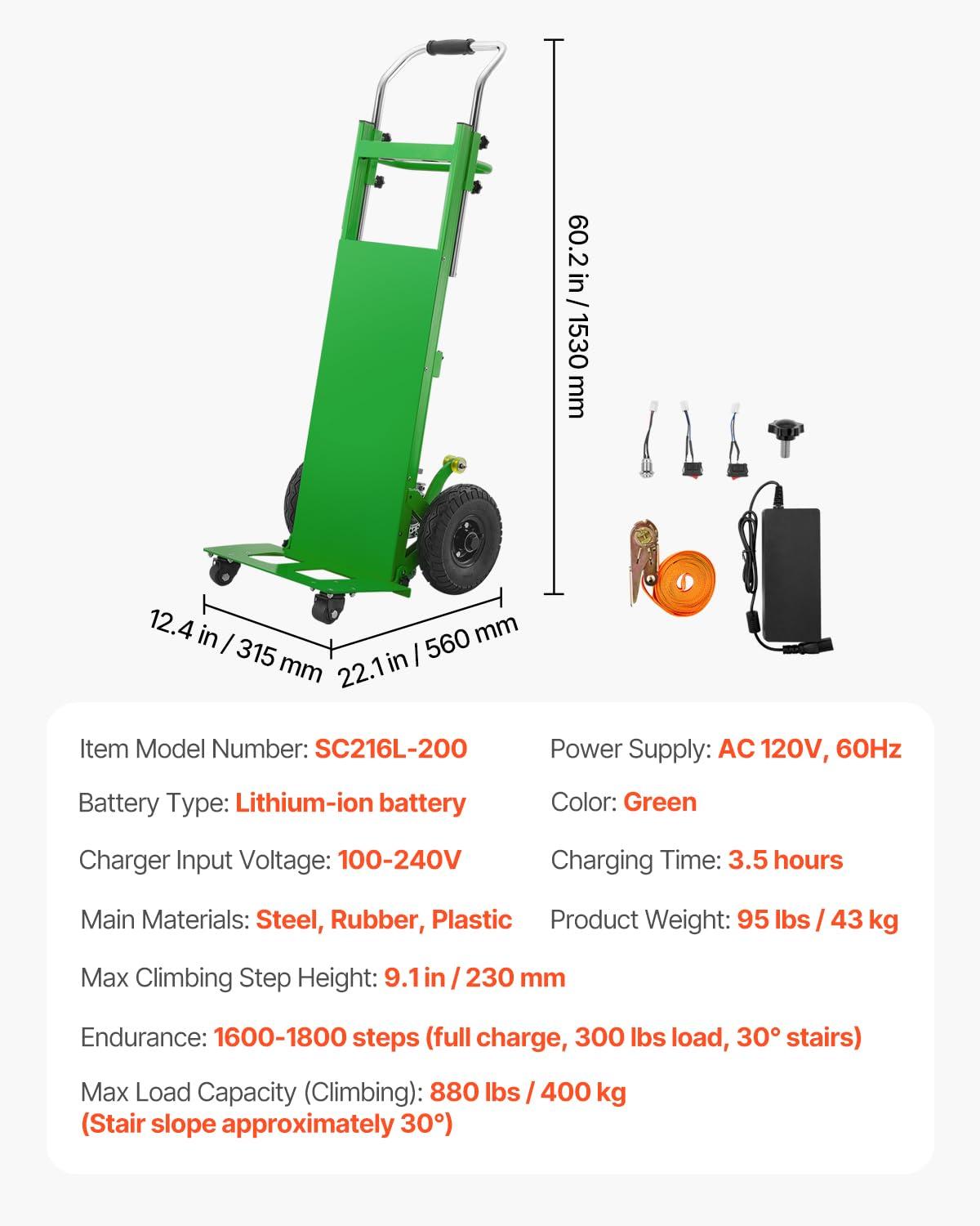 imageVEVOR Electric Stair Climbing Dolly 880lbs Electric Stair Climbing Hand Trucks with 1575in Rope ampamp Extendable Handle Heavy Duty Stair Climber for Warehouse Logistics Moving FurnitureBlueGreen