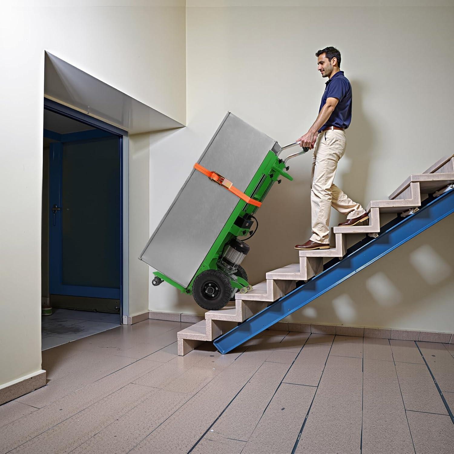 imageVEVOR Electric Stair Climbing Dolly 880lbs Electric Stair Climbing Hand Trucks with 1575in Rope ampamp Extendable Handle Heavy Duty Stair Climber for Warehouse Logistics Moving FurnitureBlueGreen