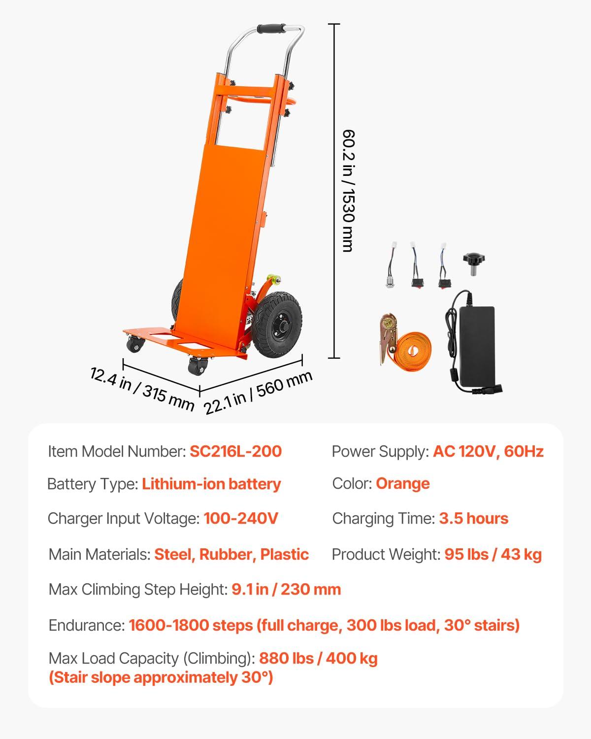 imageVEVOR Electric Stair Climbing Dolly 880lbs Electric Stair Climbing Hand Trucks with 1575in Rope ampamp Extendable Handle Heavy Duty Stair Climber for Warehouse Logistics Moving FurnitureBlueOrange