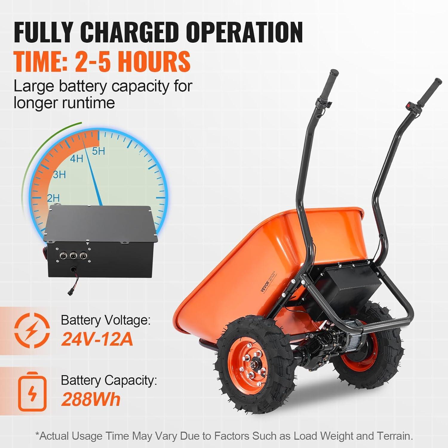 imageVEVOR Electric Wheelbarrow Cart 500W Powered Utility Garden Wagon Dump Cart 45 Cu Ft Load ampamp 573 lbs Capacity with Metal Handle ampamp 16quot Track Wheels Two Wheel Barrow Yard Cart ampamp Wagons for LawnElectric 45 Cu Ft Load  573 lbs
