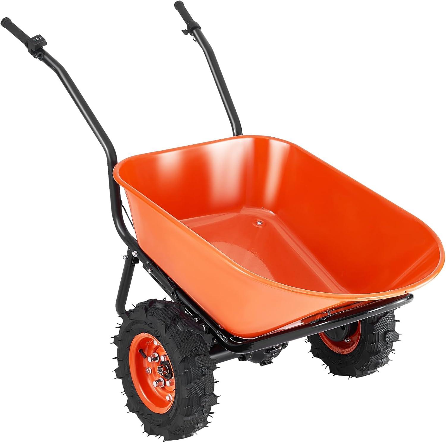 imageVEVOR Electric Wheelbarrow Cart 500W Powered Utility Garden Wagon Dump Cart 45 Cu Ft Load ampamp 573 lbs Capacity with Metal Handle ampamp 16quot Track Wheels Two Wheel Barrow Yard Cart ampamp Wagons for LawnElectric 45 Cu Ft Load  573 lbs
