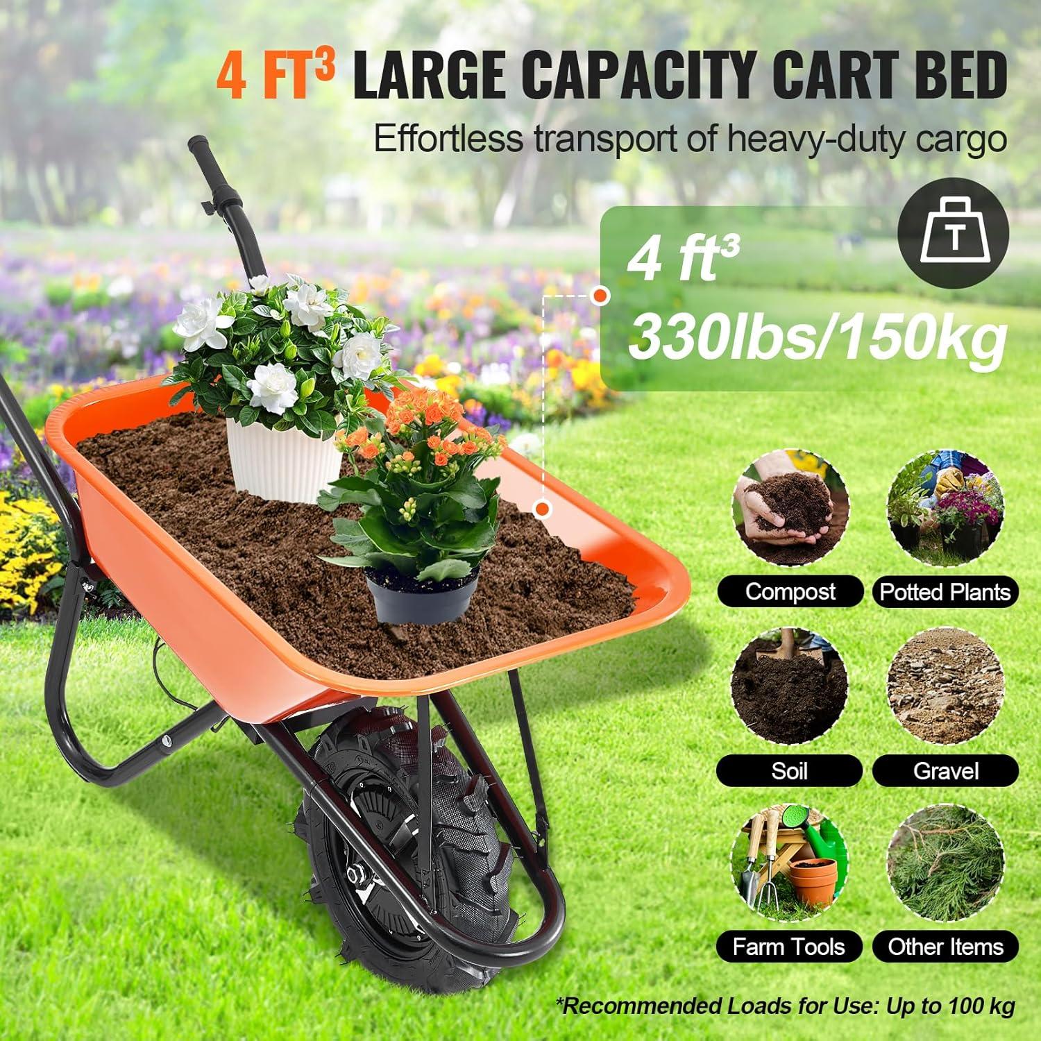 imageVEVOR Electric Wheelbarrow Cart 500W Powered Utility Garden Wagon Dump Cart 45 Cu Ft Load ampamp 573 lbs Capacity with Metal Handle ampamp 16quot Track Wheels Two Wheel Barrow Yard Cart ampamp Wagons for LawnElectric 4 Cu Ft Load  330 lbs