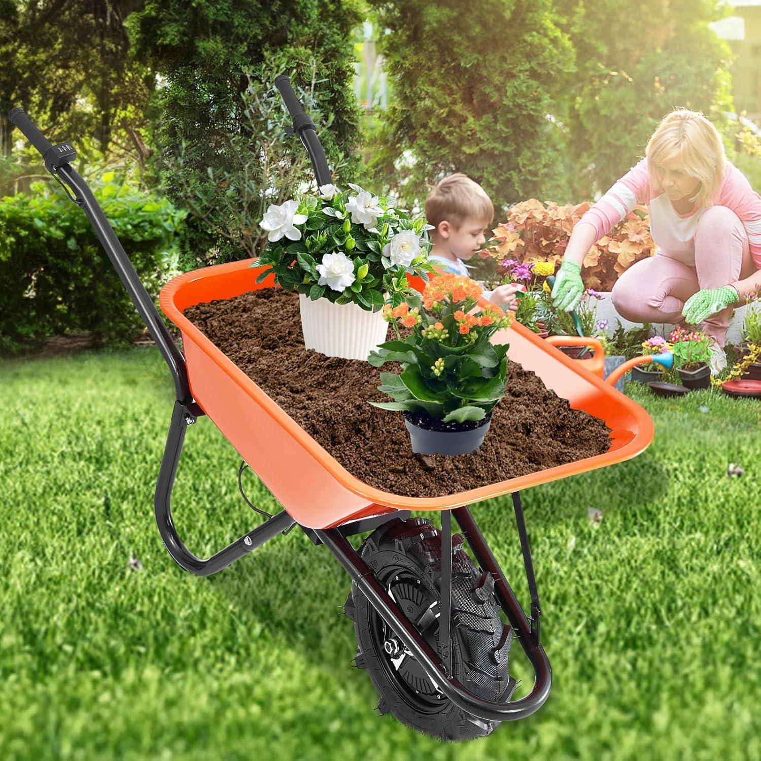 imageVEVOR Electric Wheelbarrow Cart 500W Powered Utility Garden Wagon Dump Cart 45 Cu Ft Load ampamp 573 lbs Capacity with Metal Handle ampamp 16quot Track Wheels Two Wheel Barrow Yard Cart ampamp Wagons for LawnElectric 4 Cu Ft Load  330 lbs