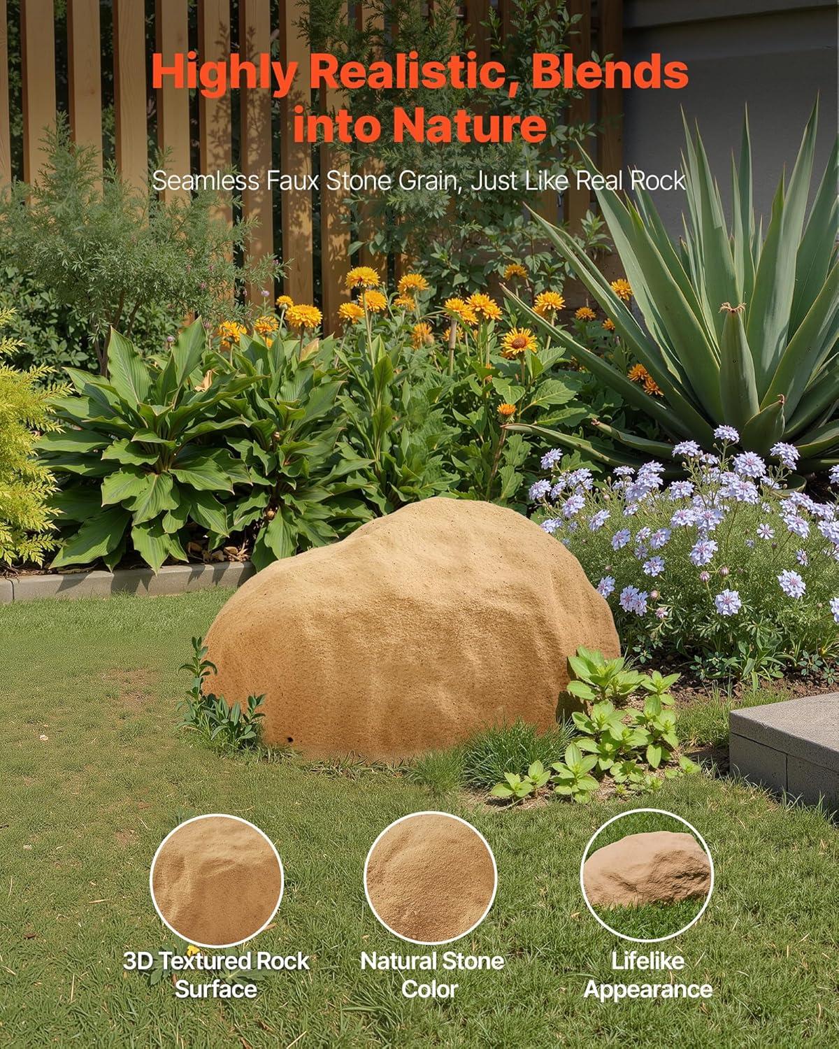 imageVEVOR Faux Rock Cover Outdoor Fake Rock Well Pump Cover Realistic Natural Texture Lightweight ampamp WeatherResistant Artificial Boulder for Landscaping Garden Yard Dcor Sandy Brown Small SizeIrregular ovalsmall sizesandy yellow