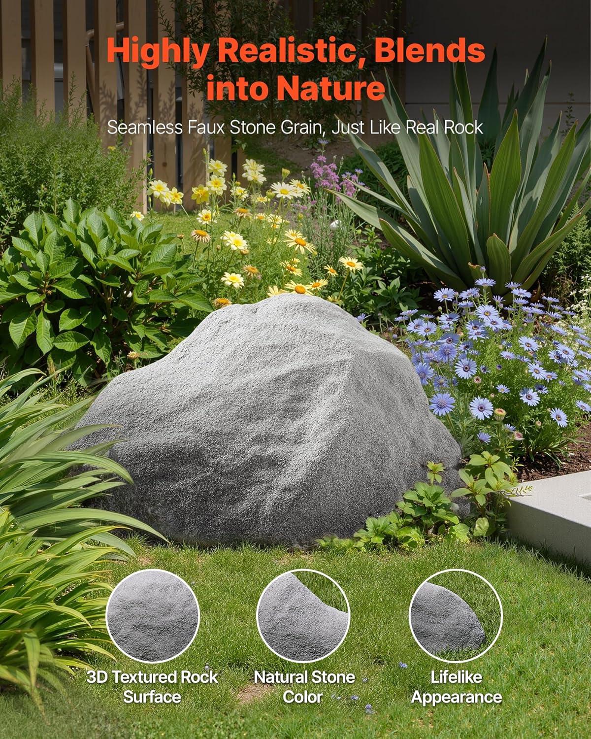 imageVEVOR Faux Rock Cover Outdoor Fake Rock Well Pump Cover Realistic Natural Texture Lightweight ampamp WeatherResistant Artificial Boulder for Landscaping Garden Yard Dcor Sandy Brown Small SizeIrregular ovalMediumdark grey