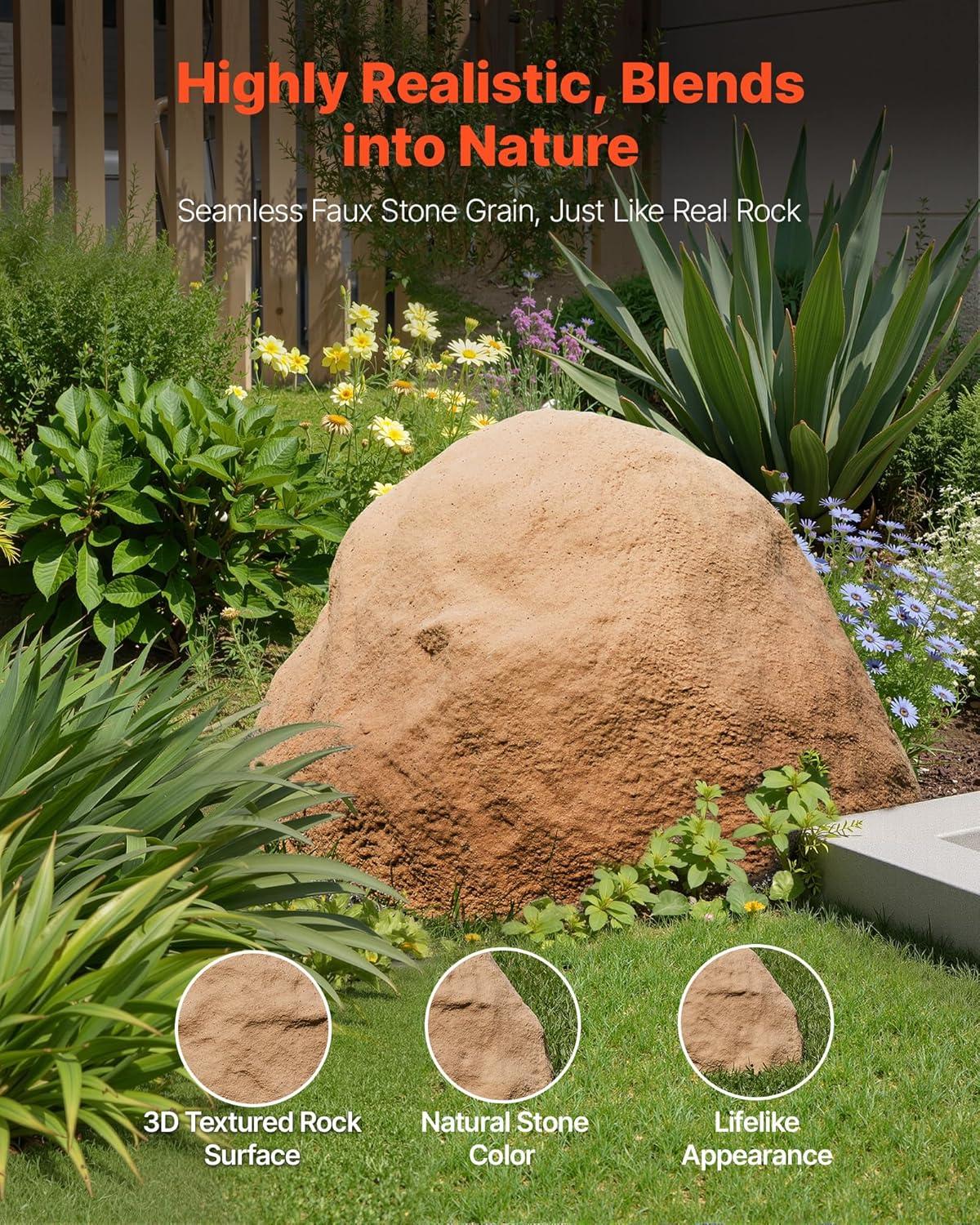 imageVEVOR Faux Rock Cover Outdoor Fake Rock Well Pump Cover Realistic Natural Texture Lightweight ampamp WeatherResistant Artificial Boulder for Landscaping Garden Yard Dcor Sandy Brown Small SizeIrregular ovalMedium sizesandy yellow