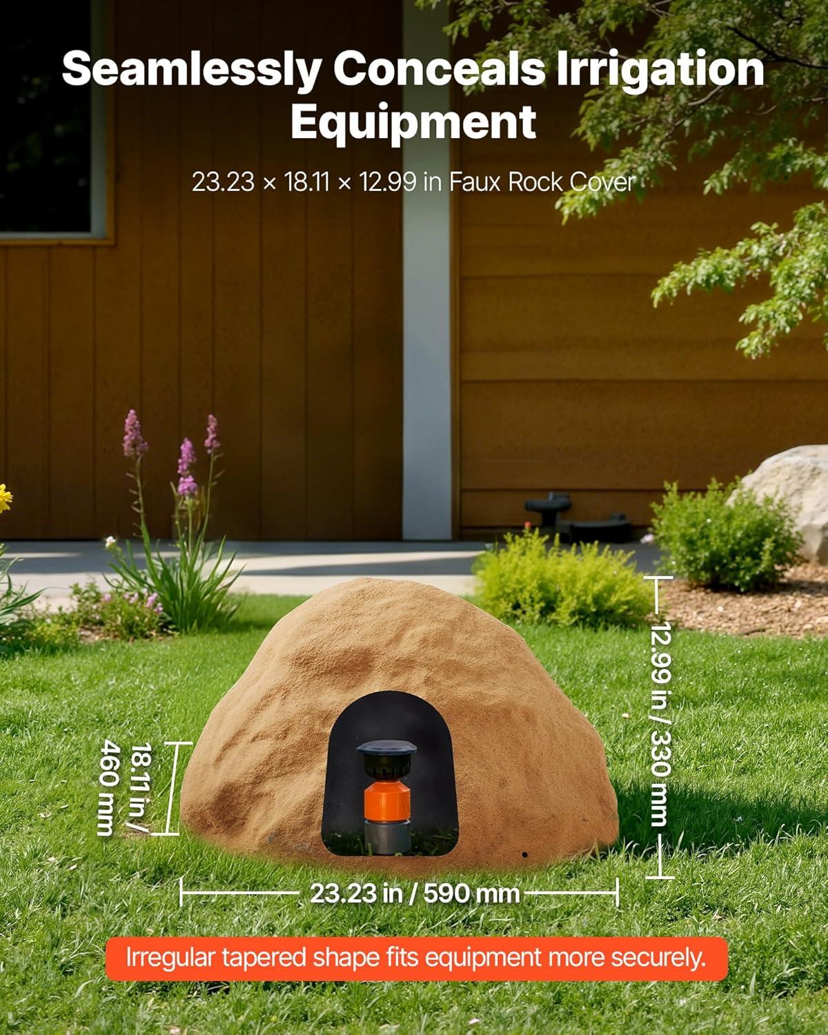 imageVEVOR Faux Rock Cover Outdoor Fake Rock Well Pump Cover Realistic Natural Texture Lightweight ampamp WeatherResistant Artificial Boulder for Landscaping Garden Yard Dcor Sandy Brown Small SizeIrregular ovalMedium sizesandy yellow