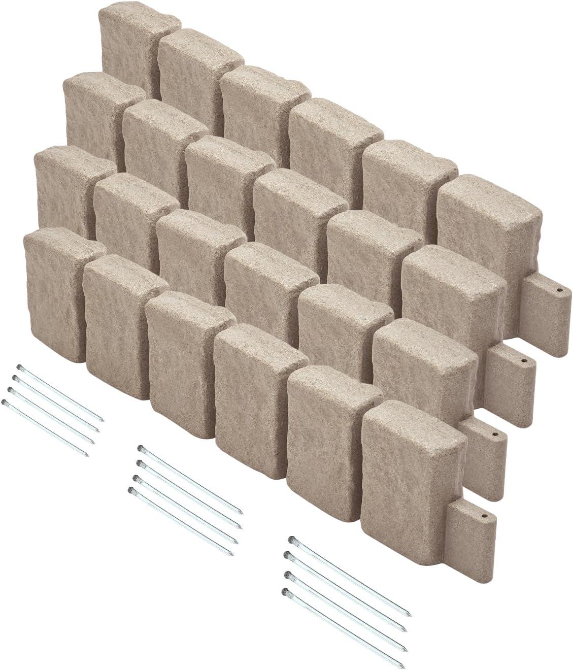 imageVEVOR Faux Stone Landscape Edging No Dig Garden Edging Border Flexible Blocks for Lawn Edging Flower Beds Driveway Yards with 12 Spikes 4 Pack 24 Bricks 16FT Kit 472quot Lx 4quot W x 9quot H BeigeBeige