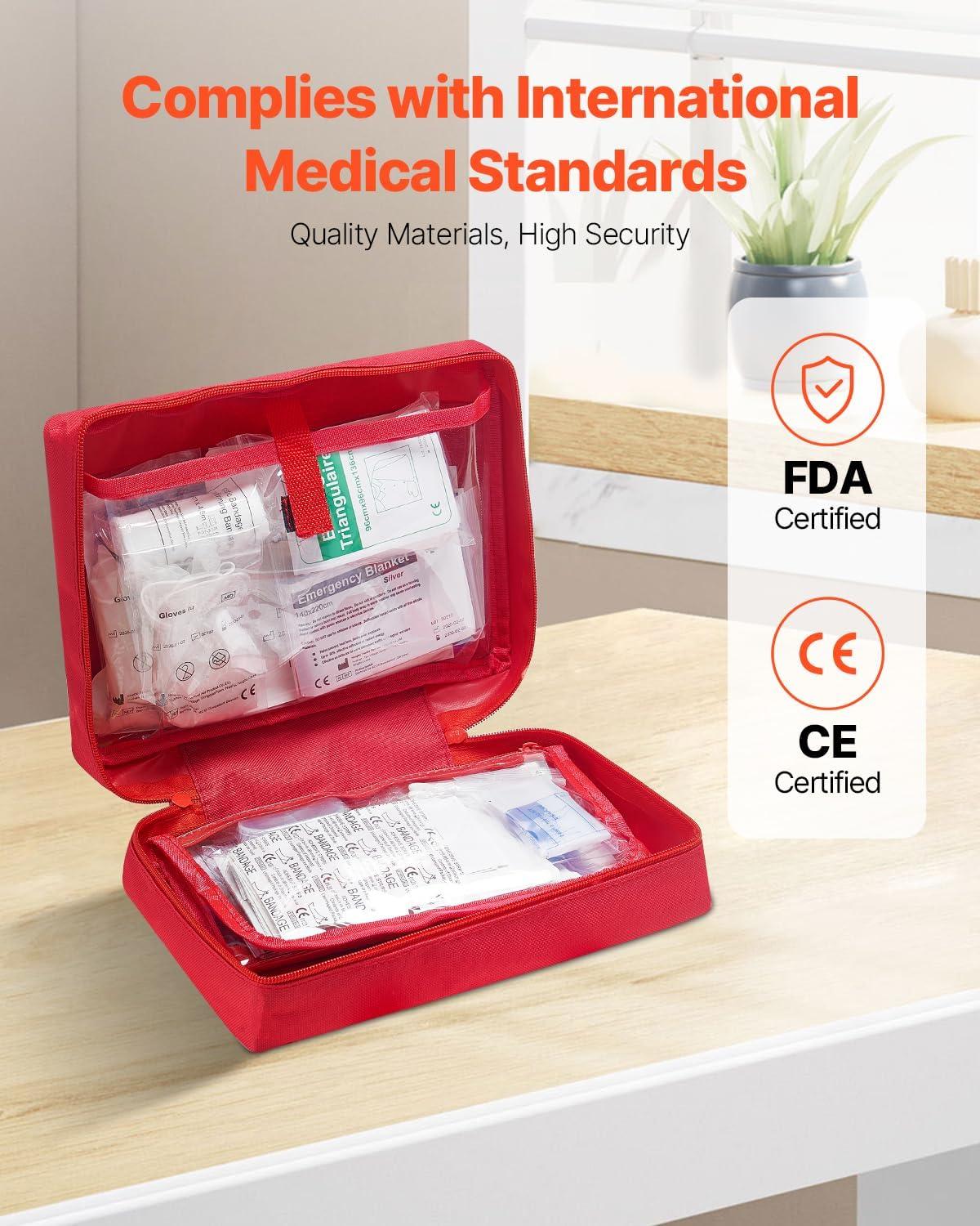 imageVEVOR First Aid Kit 500 Pieces 600D Nylon Large Survival First Aid Bag Emergency Medical Supplies for Home Car Office Travel Camping Truck Hiking Sports Vehicle and Outdoor EmergenciesRed