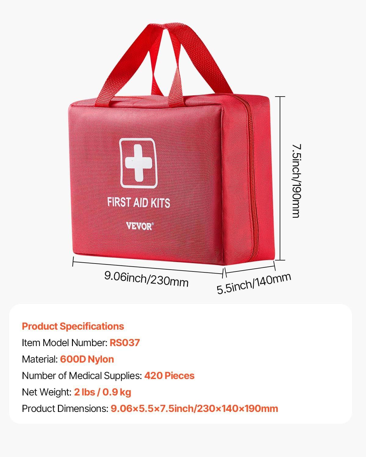 imageVEVOR First Aid Kit 500 Pieces 600D Nylon Large Survival First Aid Bag Emergency Medical Supplies for Home Car Office Travel Camping Truck Hiking Sports Vehicle and Outdoor EmergenciesRed