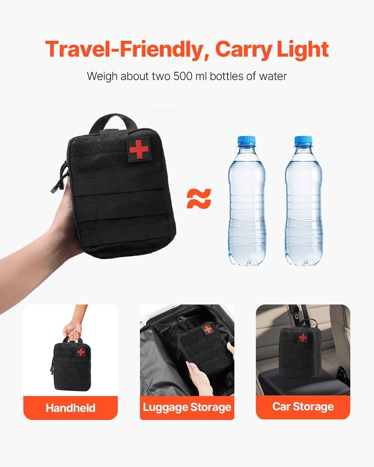imageVEVOR First Aid Kit 500 Pieces 600D Nylon Large Survival First Aid Bag Emergency Medical Supplies for Home Car Office Travel Camping Truck Hiking Sports Vehicle and Outdoor EmergenciesBlack