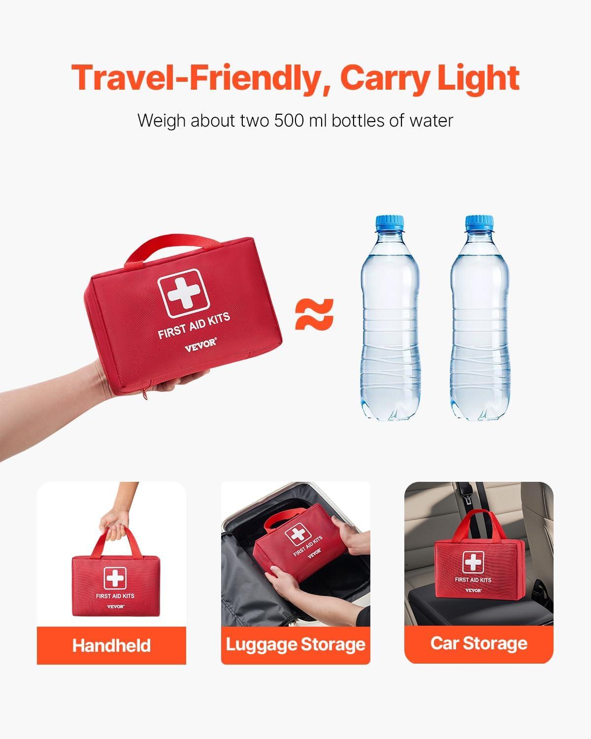 imageVEVOR First Aid Kit 500 Pieces 600D Nylon Large Survival First Aid Bag Emergency Medical Supplies for Home Car Office Travel Camping Truck Hiking Sports Vehicle and Outdoor EmergenciesRed