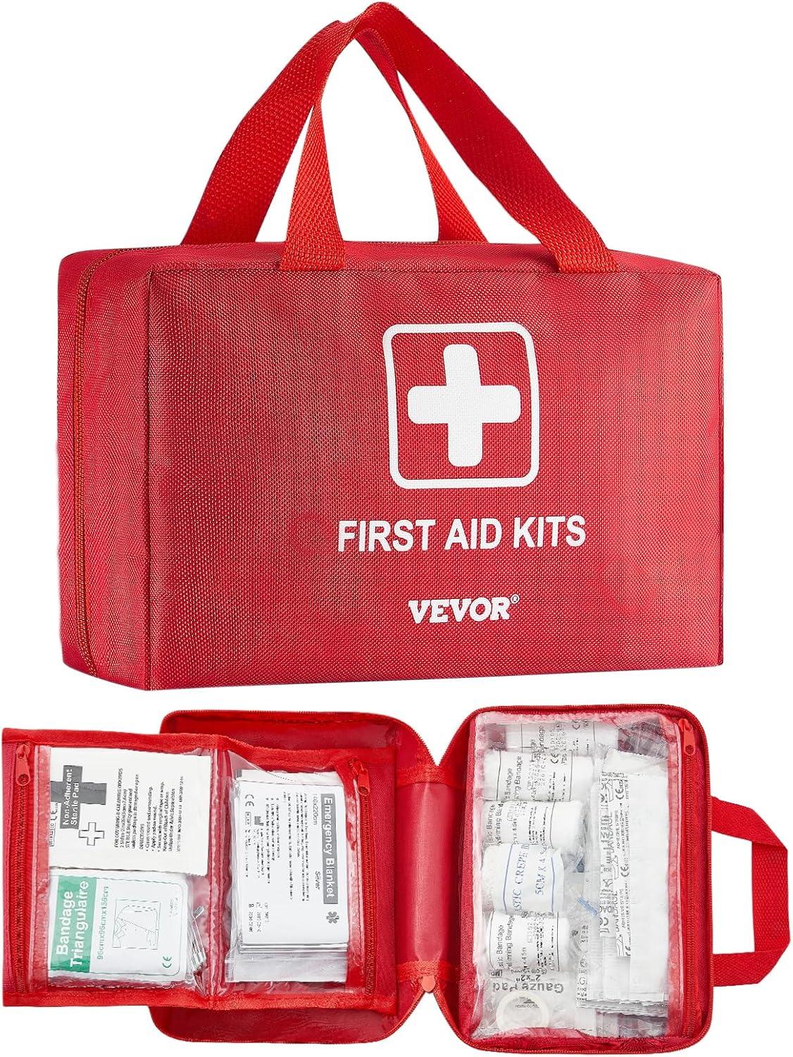 imageVEVOR First Aid Kit 500 Pieces 600D Nylon Large Survival First Aid Bag Emergency Medical Supplies for Home Car Office Travel Camping Truck Hiking Sports Vehicle and Outdoor EmergenciesRed