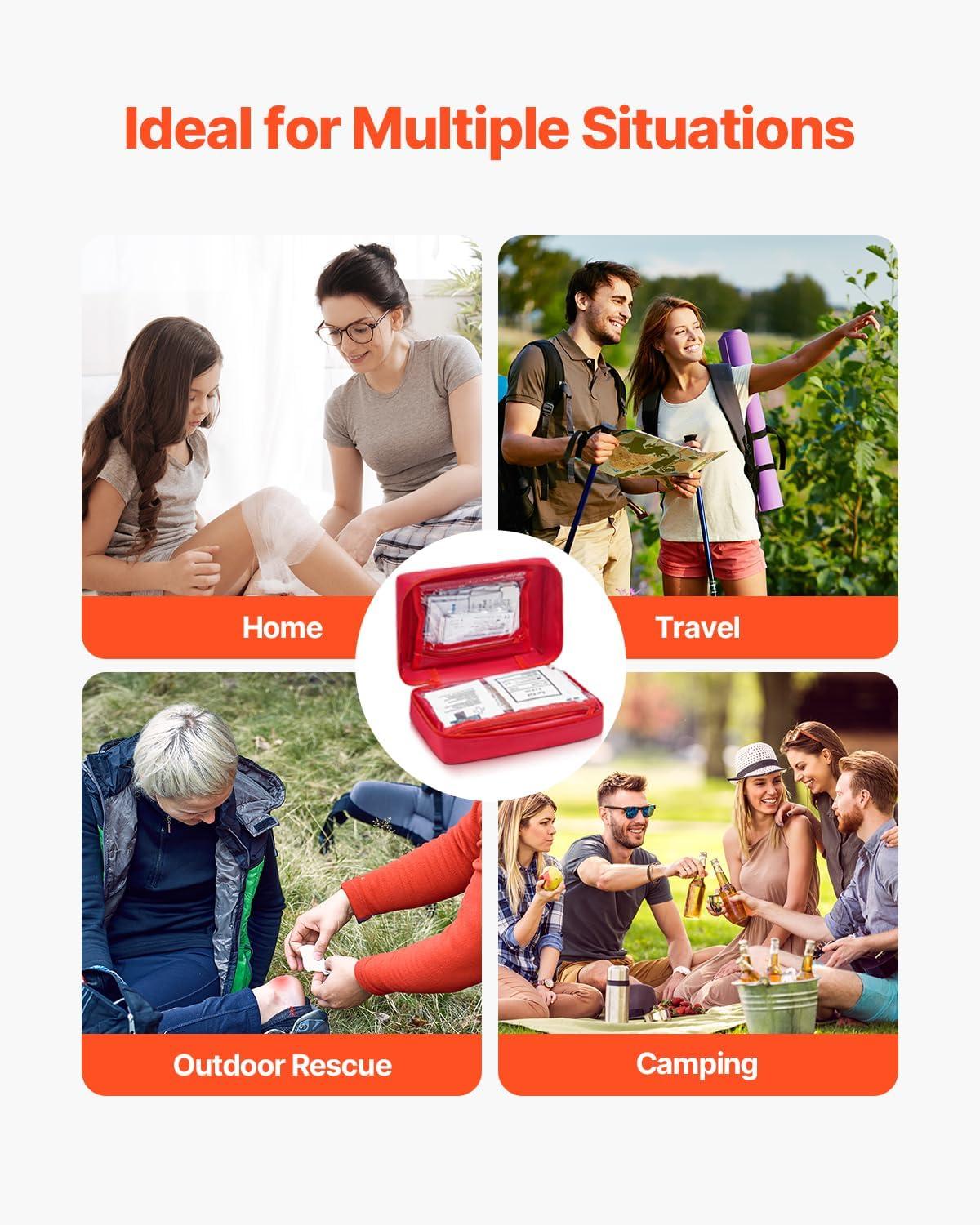 imageVEVOR First Aid Kit 500 Pieces 600D Nylon Large Survival First Aid Bag Emergency Medical Supplies for Home Car Office Travel Camping Truck Hiking Sports Vehicle and Outdoor EmergenciesRed