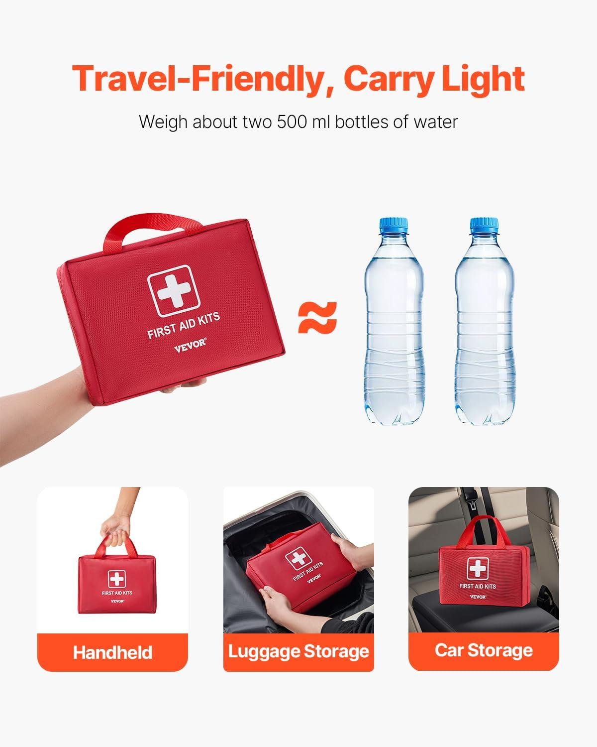 imageVEVOR First Aid Kit 500 Pieces 600D Nylon Large Survival First Aid Bag Emergency Medical Supplies for Home Car Office Travel Camping Truck Hiking Sports Vehicle and Outdoor EmergenciesRed