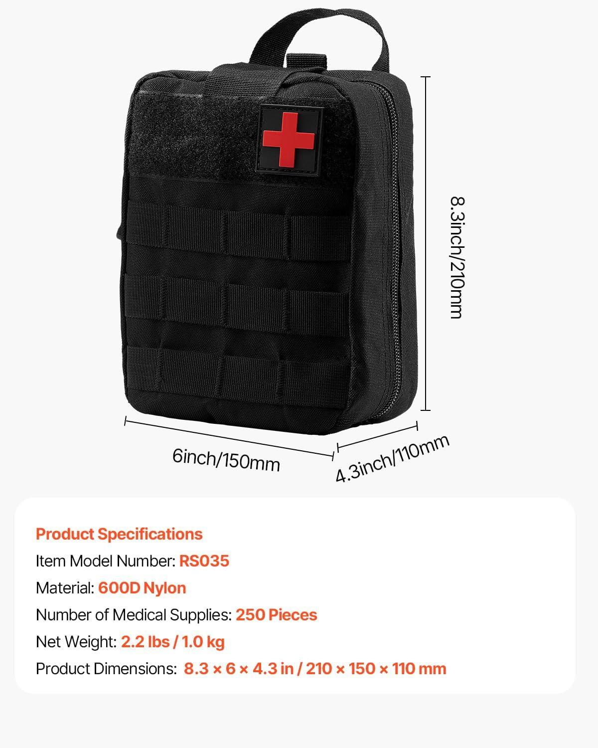 imageVEVOR First Aid Kit 500 Pieces 600D Nylon Large Survival First Aid Bag Emergency Medical Supplies for Home Car Office Travel Camping Truck Hiking Sports Vehicle and Outdoor EmergenciesBlack