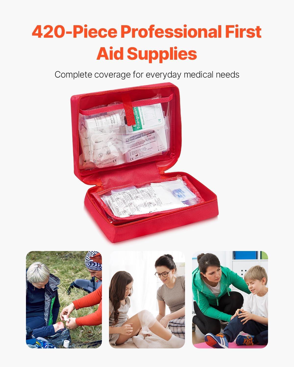 imageVEVOR First Aid Kit 500 Pieces 600D Nylon Large Survival First Aid Bag Emergency Medical Supplies for Home Car Office Travel Camping Truck Hiking Sports Vehicle and Outdoor EmergenciesRed