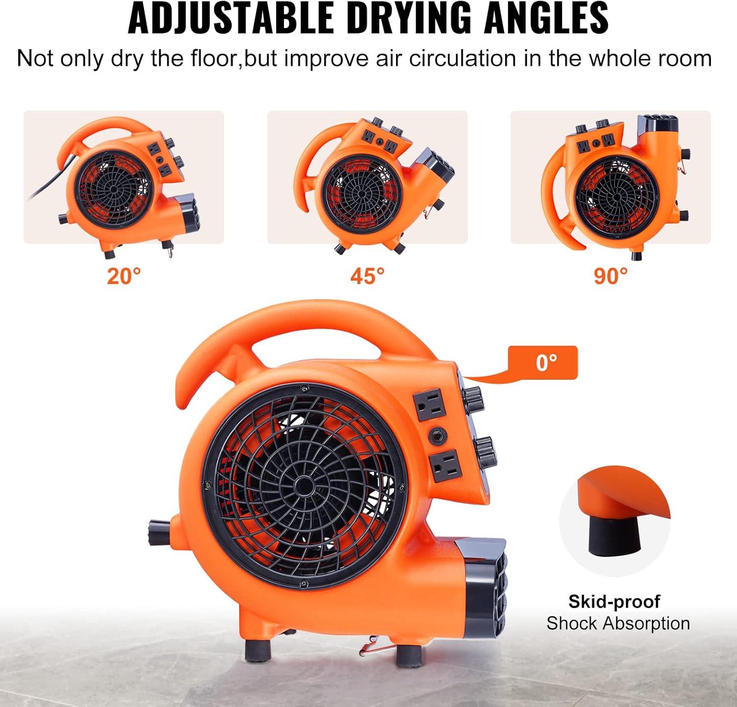 imageVEVOR Floor Blower 1560 RPM 4000 CFM Air Mover for Drying and Cooling Portable Carpet Dryer Fan with 3 Blowing Angles Timer 3Speeds Adjustment for Janitorial Home Commercial Use1000 CFM