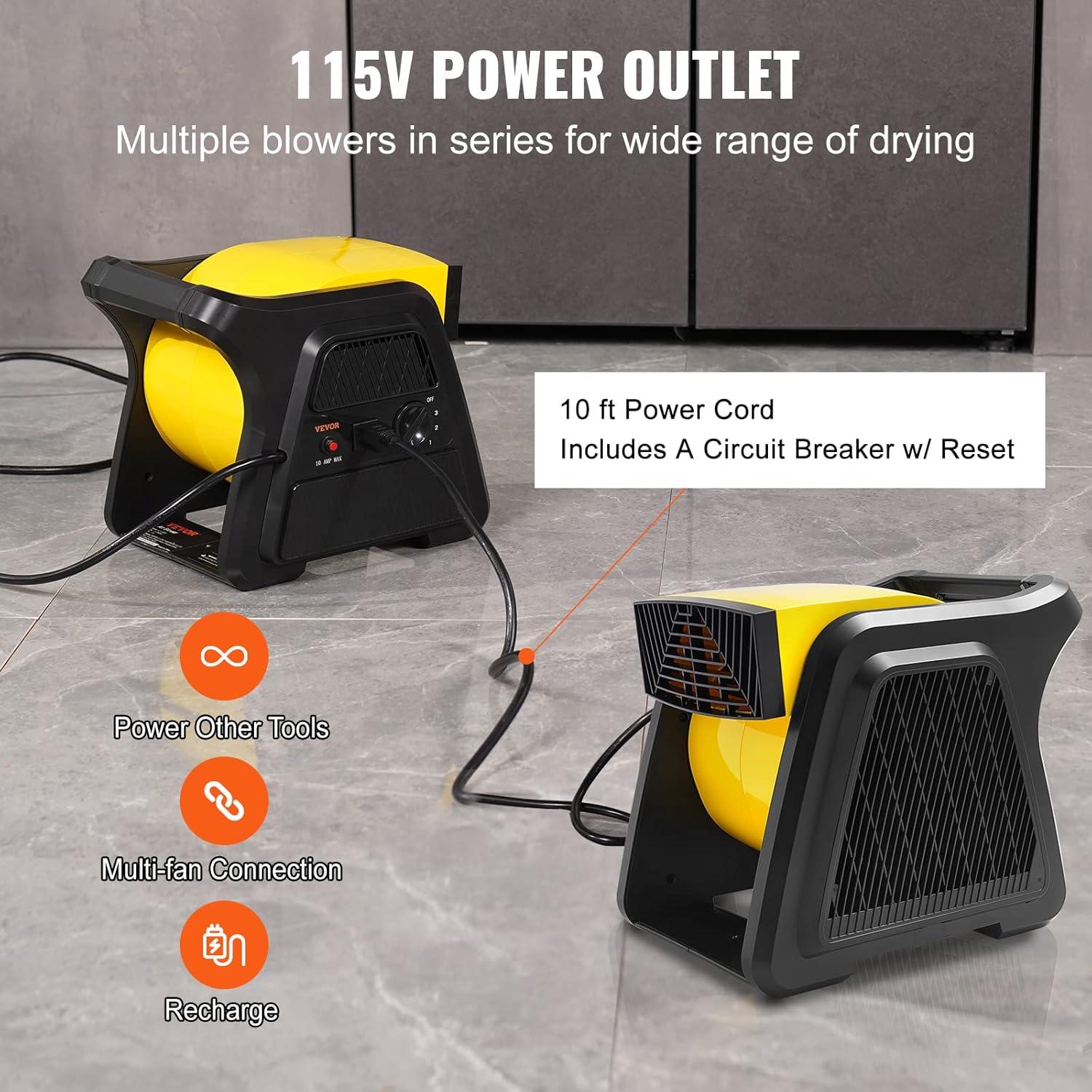 imageVEVOR Floor Blower 1560 RPM 4000 CFM Air Mover for Drying and Cooling Portable Carpet Dryer Fan with 3 Blowing Angles Timer 3Speeds Adjustment for Janitorial Home Commercial Use600 CFM