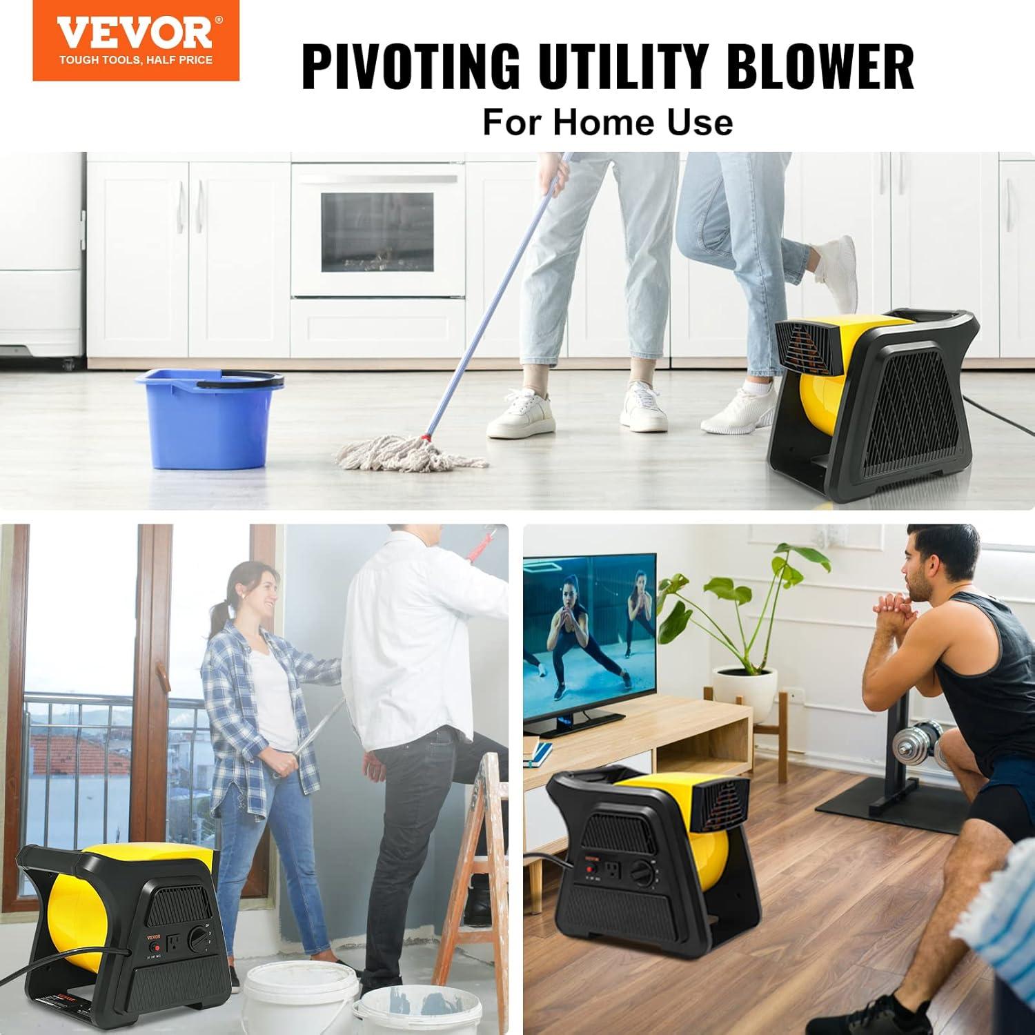 imageVEVOR Floor Blower 1560 RPM 4000 CFM Air Mover for Drying and Cooling Portable Carpet Dryer Fan with 3 Blowing Angles Timer 3Speeds Adjustment for Janitorial Home Commercial Use600 CFM