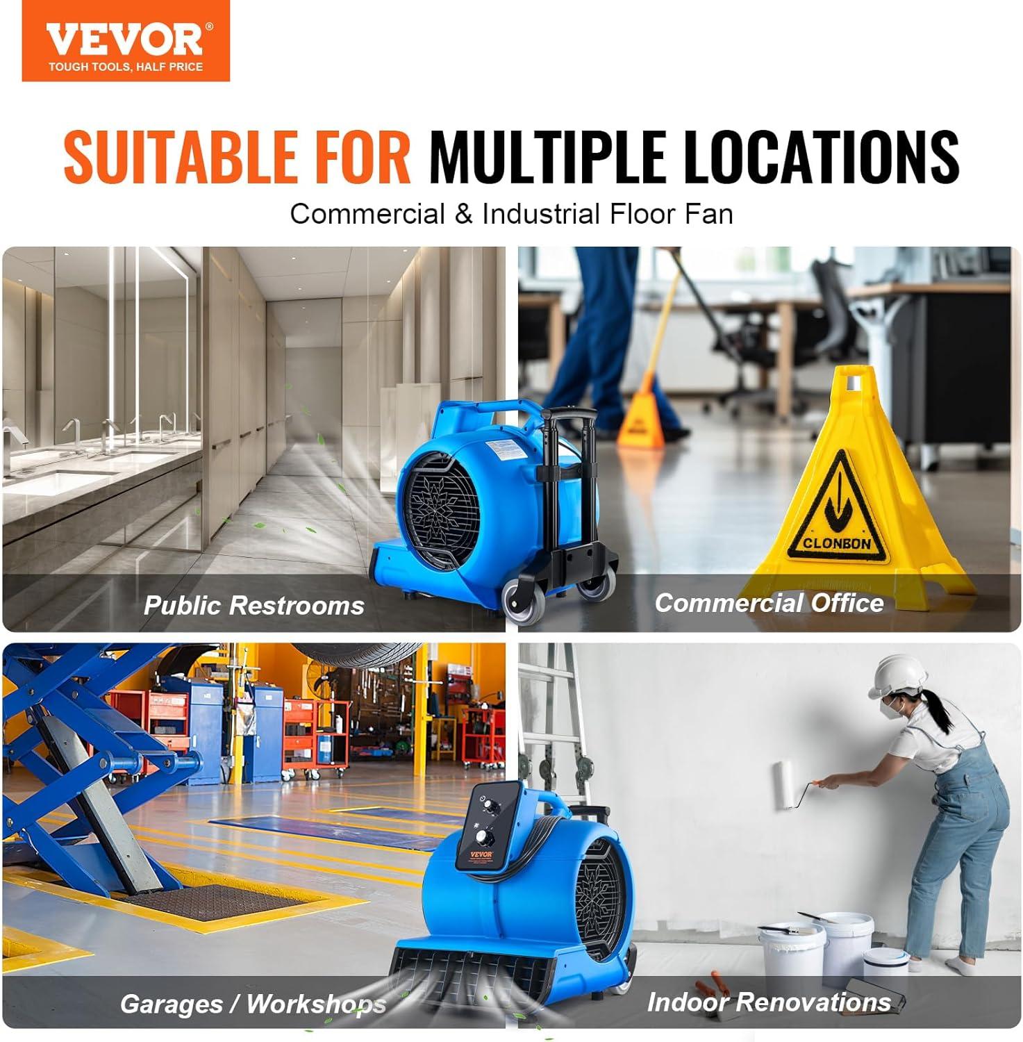 imageVEVOR Floor Blower 1560 RPM 4000 CFM Air Mover for Drying and Cooling Portable Carpet Dryer Fan with 3 Blowing Angles Timer 3Speeds Adjustment for Janitorial Home Commercial Use490 x 400 x 480 mm